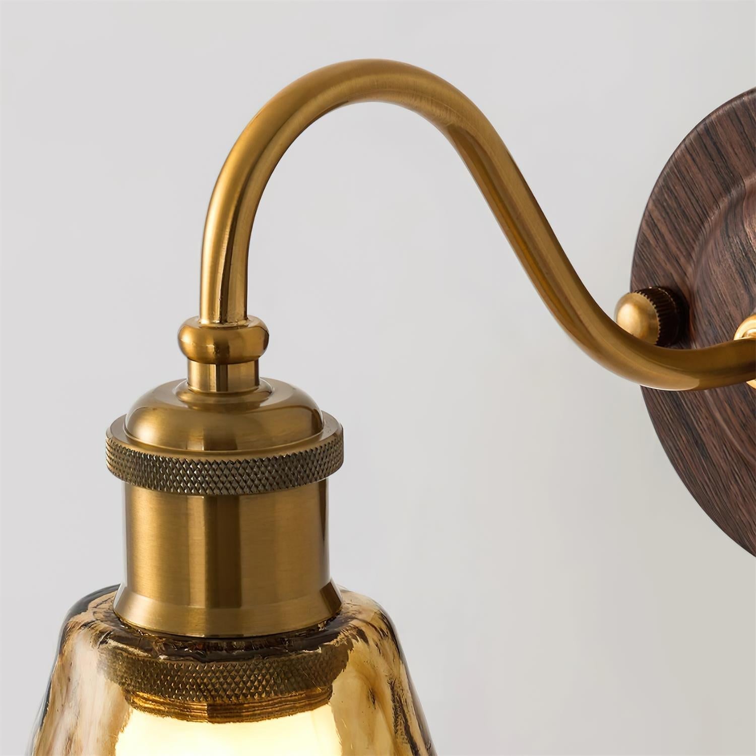 Wall Lamp Amber Glass Shade Walnut Gold Vintage Modern Sconce - Neutralighting