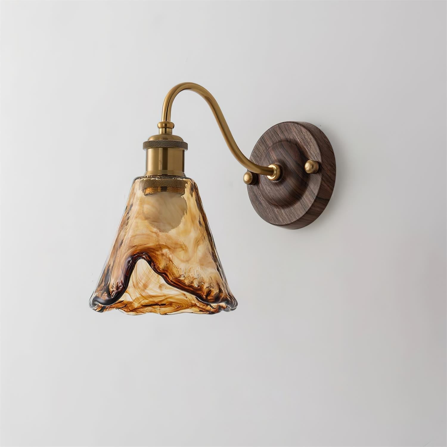 Wall Lamp Amber Glass Shade Walnut Gold Vintage Modern Sconce - Neutralighting