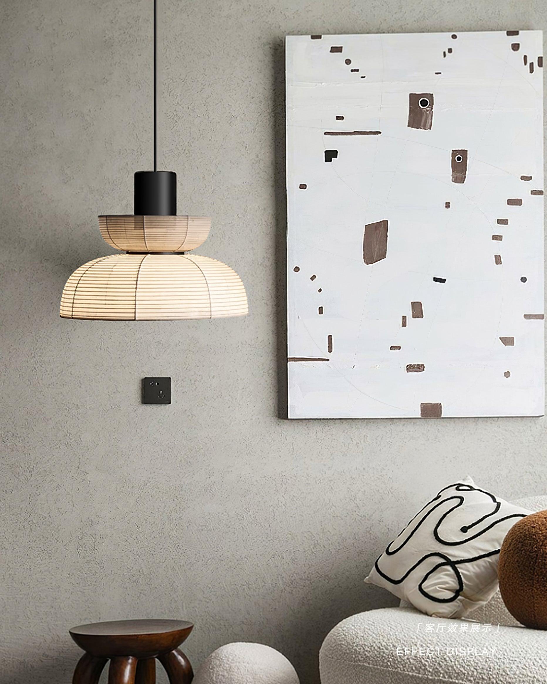 Pendant Lamp White Fabric Shade Black Cable Gentle Ambient Glow - Neutralighting