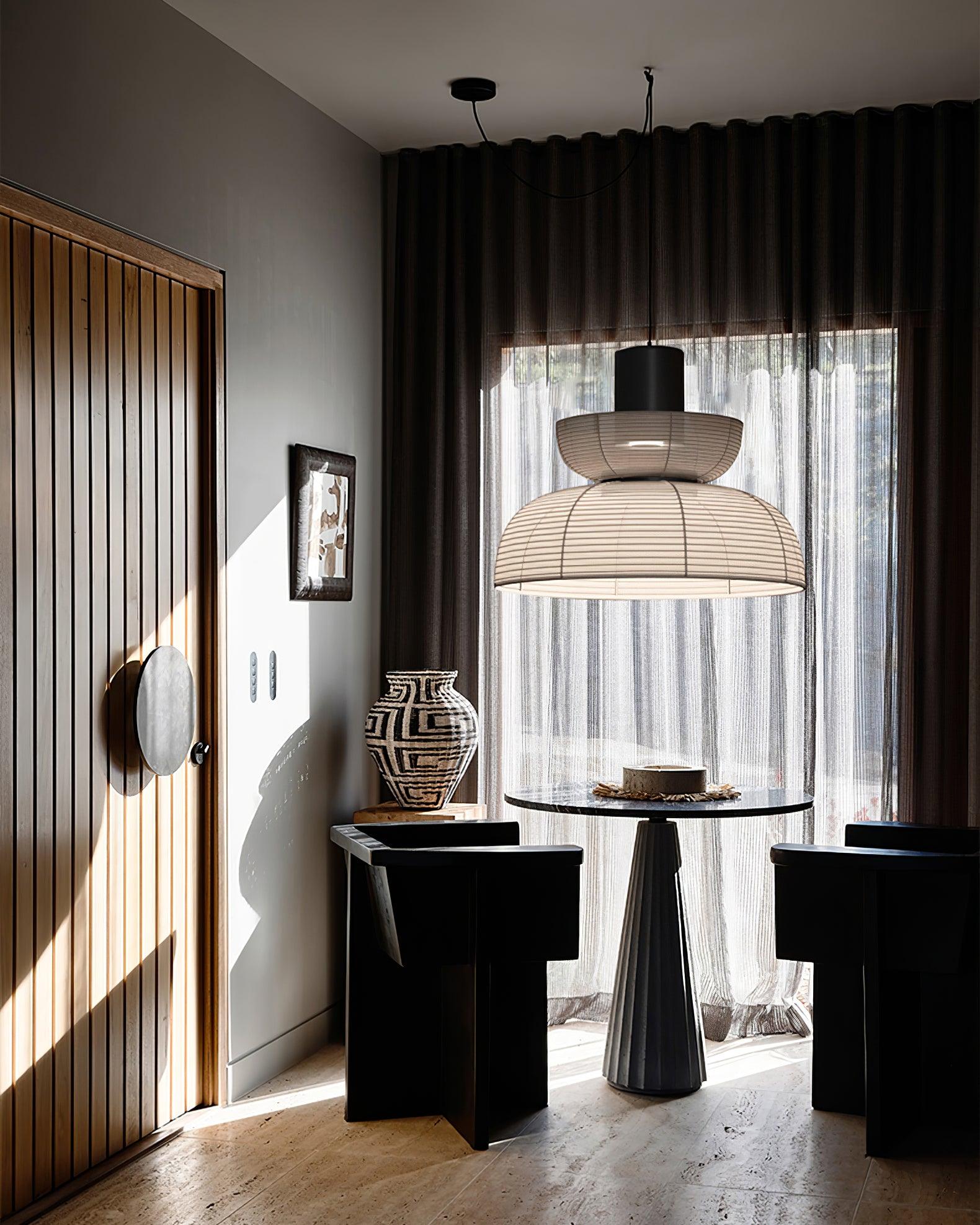 Pendant Lamp White Fabric Shade Black Cable Gentle Ambient Glow - Neutralighting