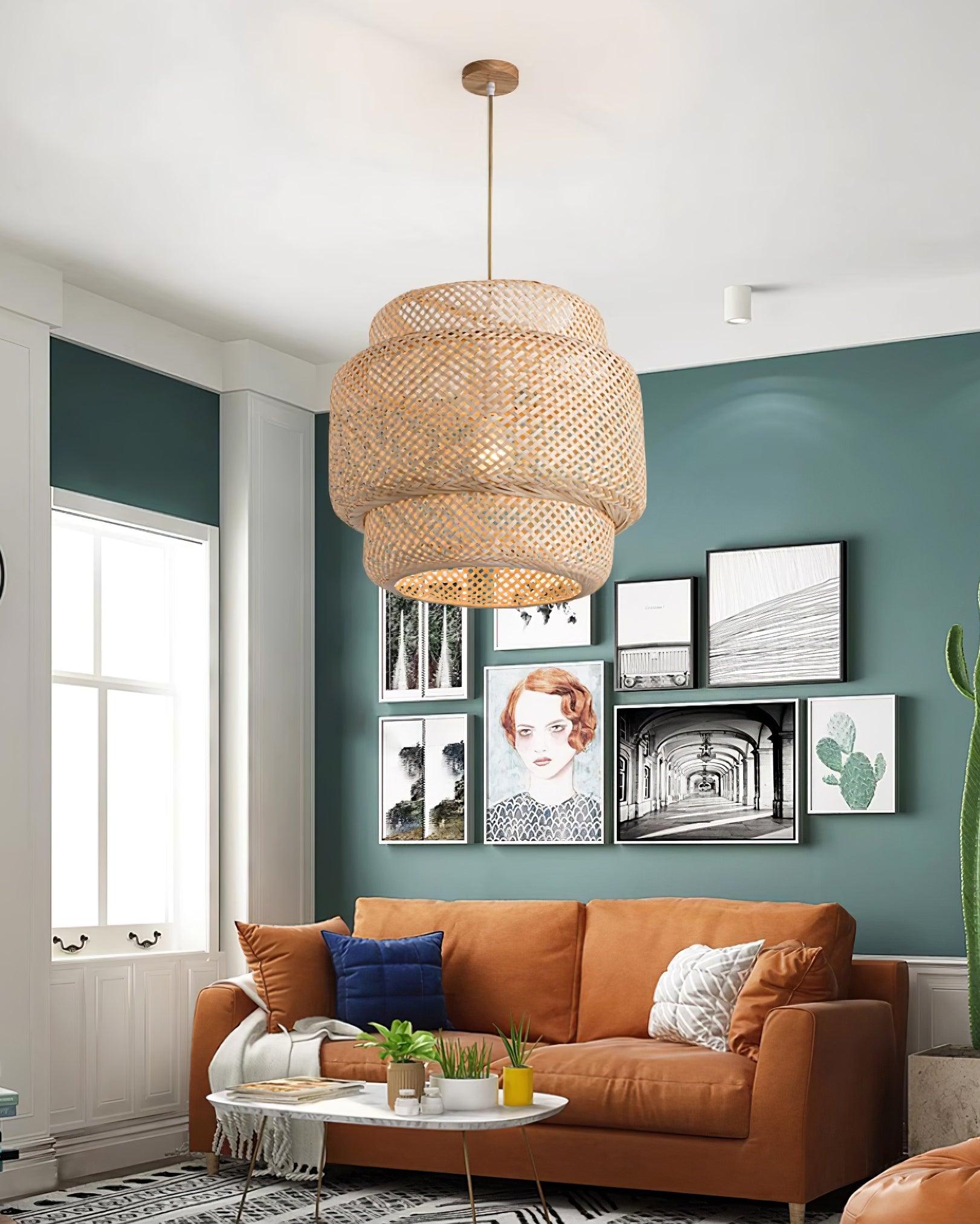Pendant Lamp Double Layer Woven Bamboo Shade Organic Natural - Neutralighting
