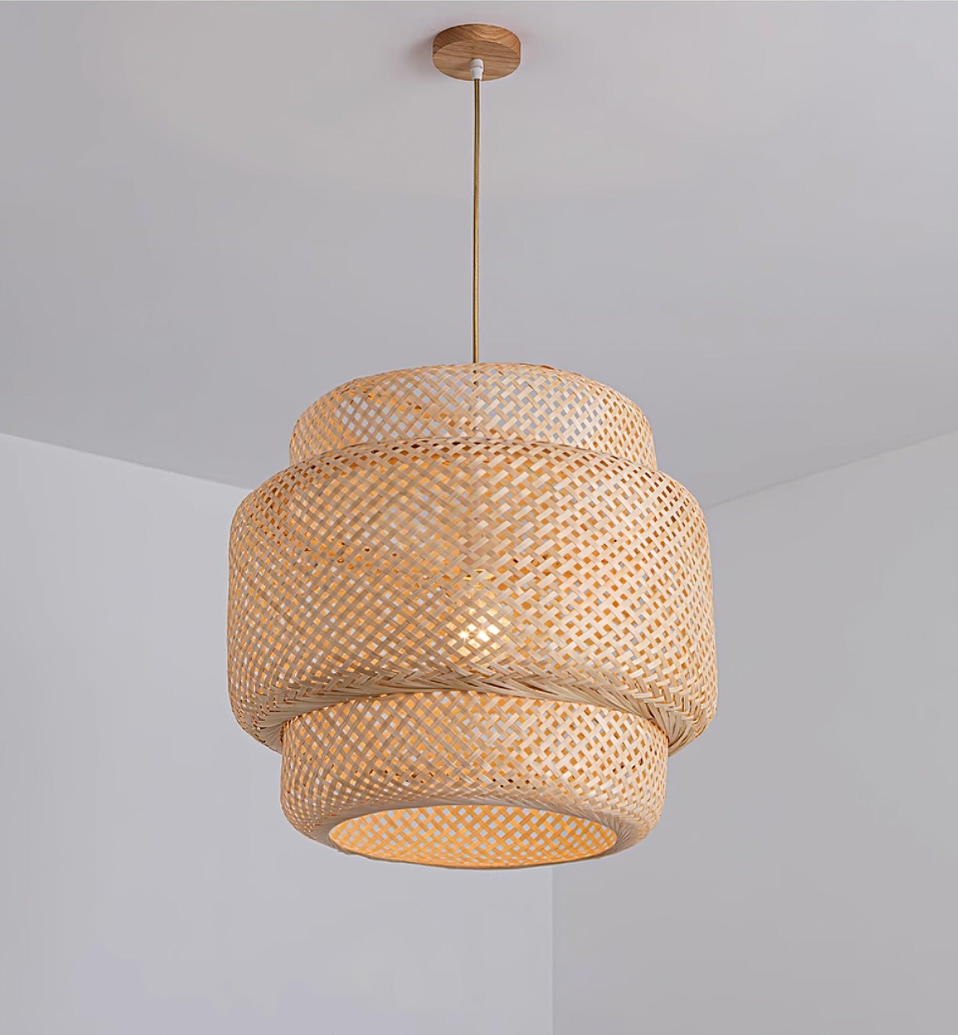 Pendant Lamp Double Layer Woven Bamboo Shade Organic Natural - Neutralighting