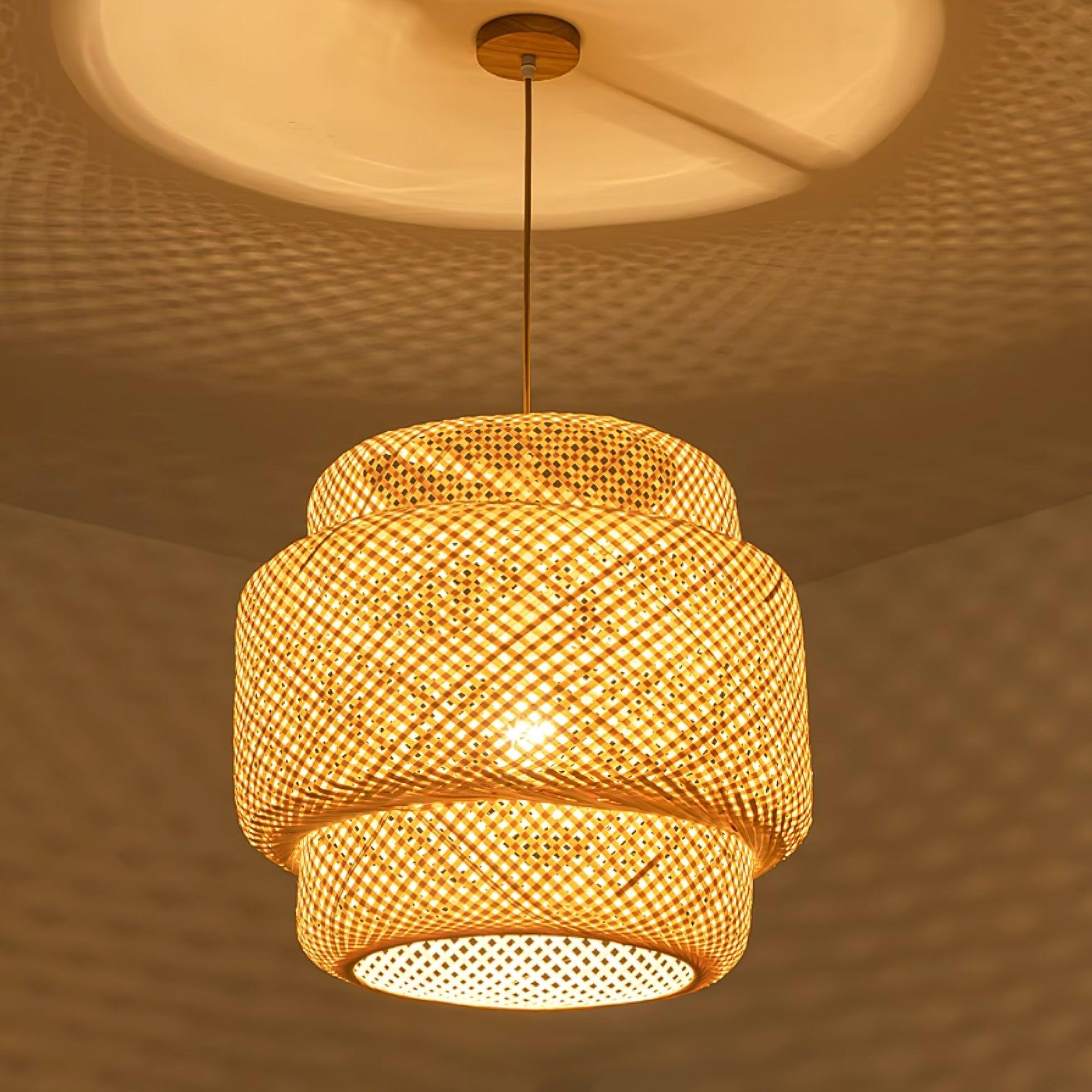 Pendant Lamp Double Layer Woven Bamboo Shade Organic Natural - Neutralighting