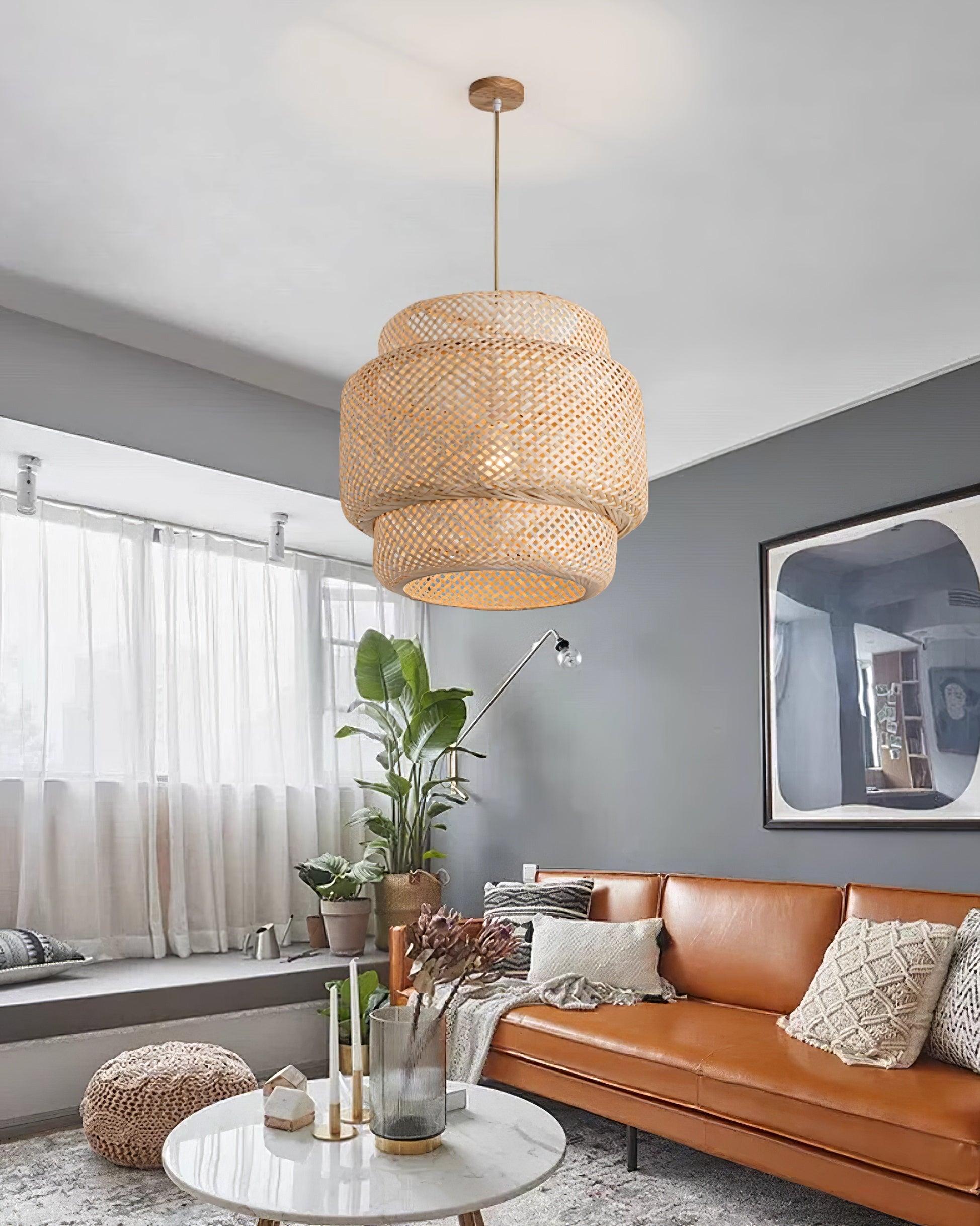 Pendant Lamp Double Layer Woven Bamboo Shade Organic Natural - Neutralighting