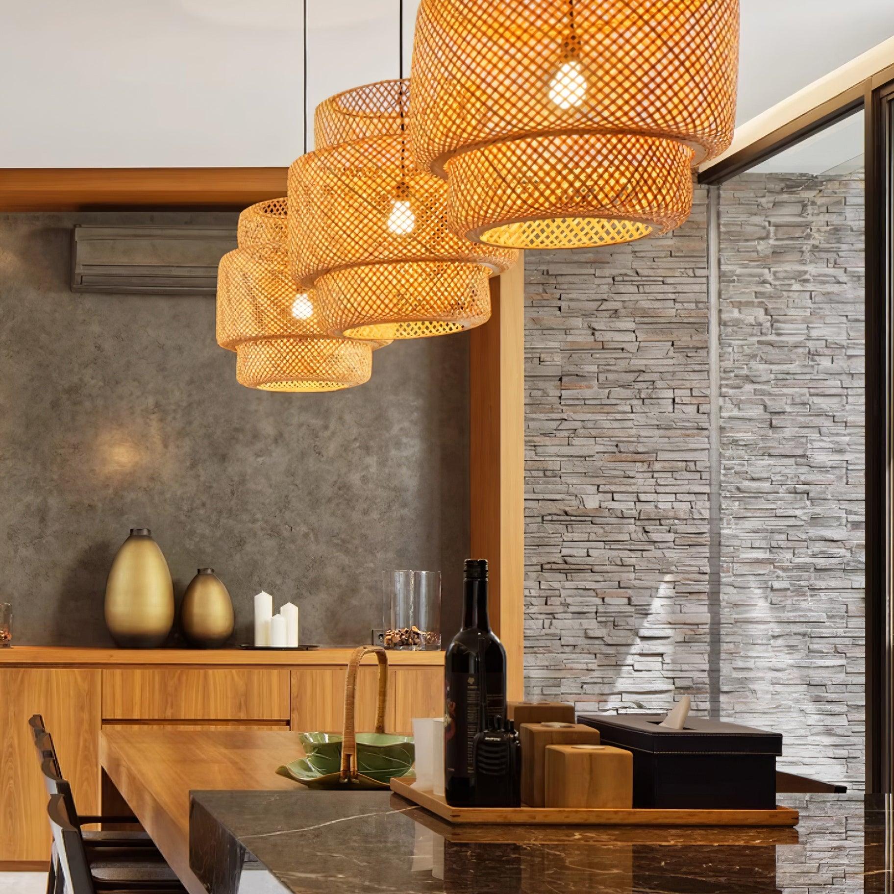 Pendant Lamp Double Layer Woven Bamboo Shade Organic Natural - Neutralighting