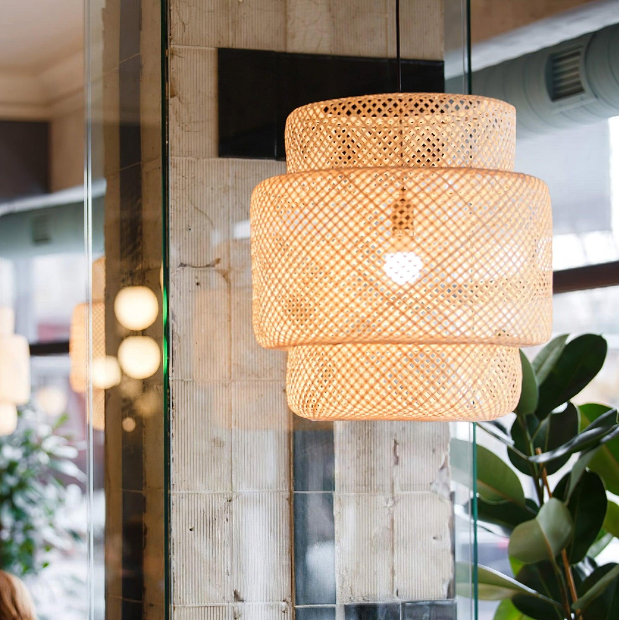 Pendant Lamp Double Layer Woven Bamboo Shade Organic Natural - Neutralighting