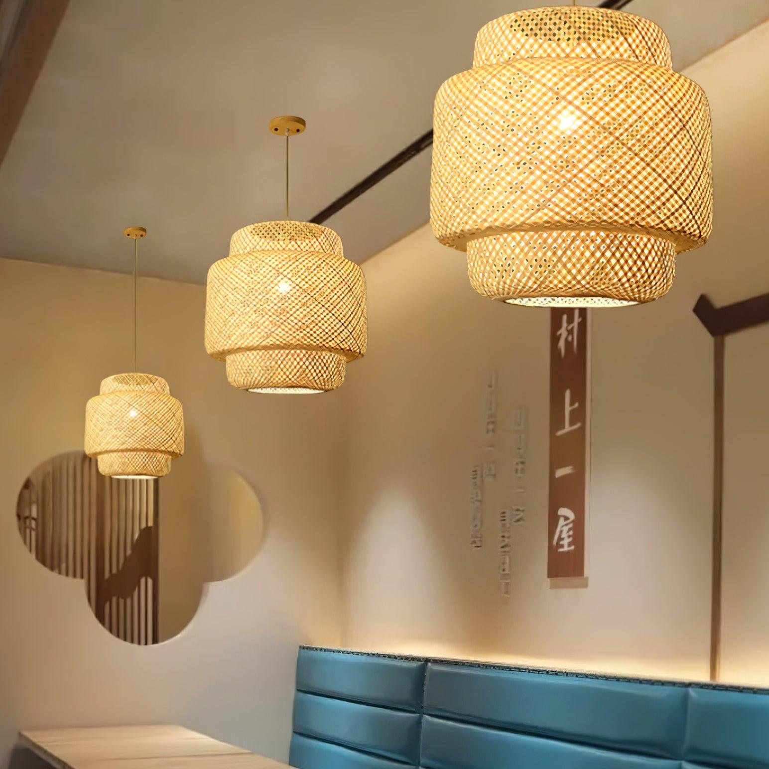 Pendant Lamp Double Layer Woven Bamboo Shade Organic Natural - Neutralighting