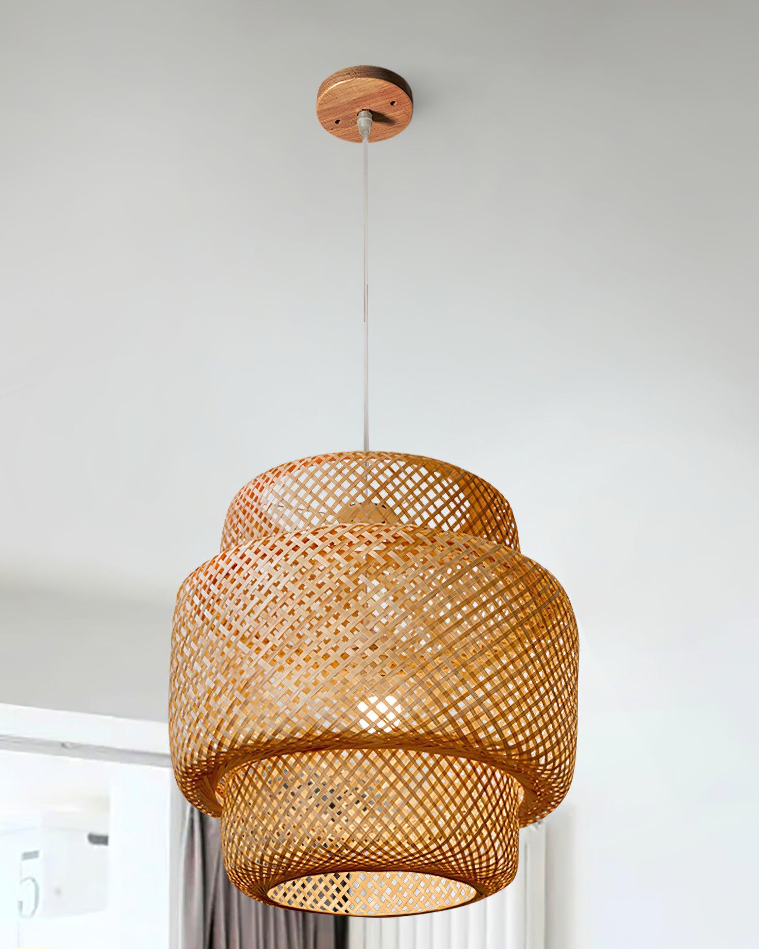 Pendant Lamp Double Layer Woven Bamboo Shade Organic Natural - Neutralighting