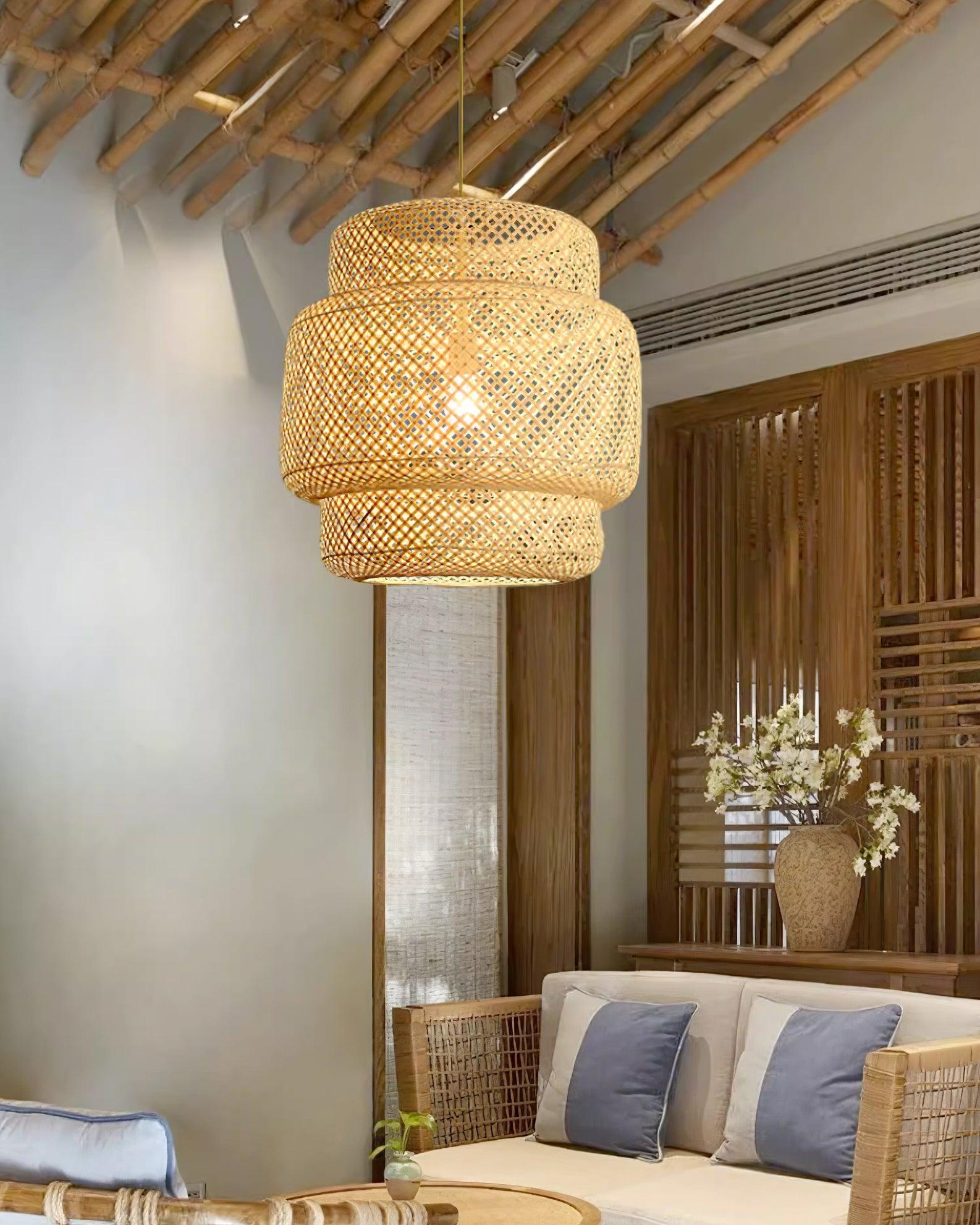 Pendant Lamp Double Layer Woven Bamboo Shade Organic Natural - Neutralighting