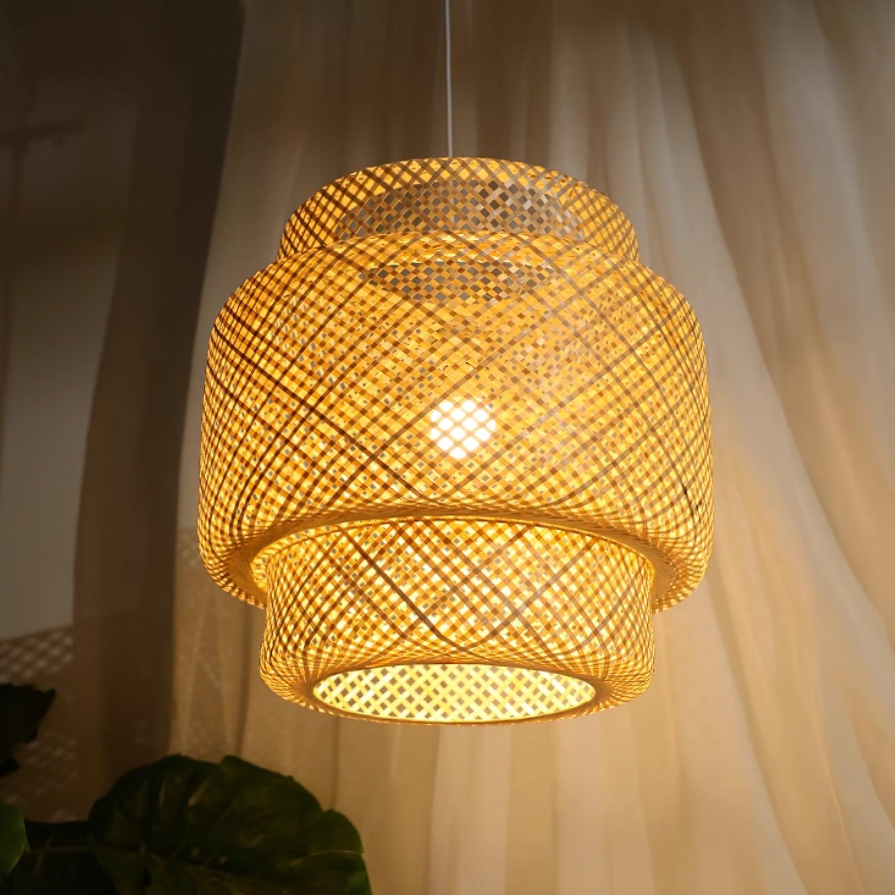 Pendant Lamp Double Layer Woven Bamboo Shade Organic Natural - Neutralighting