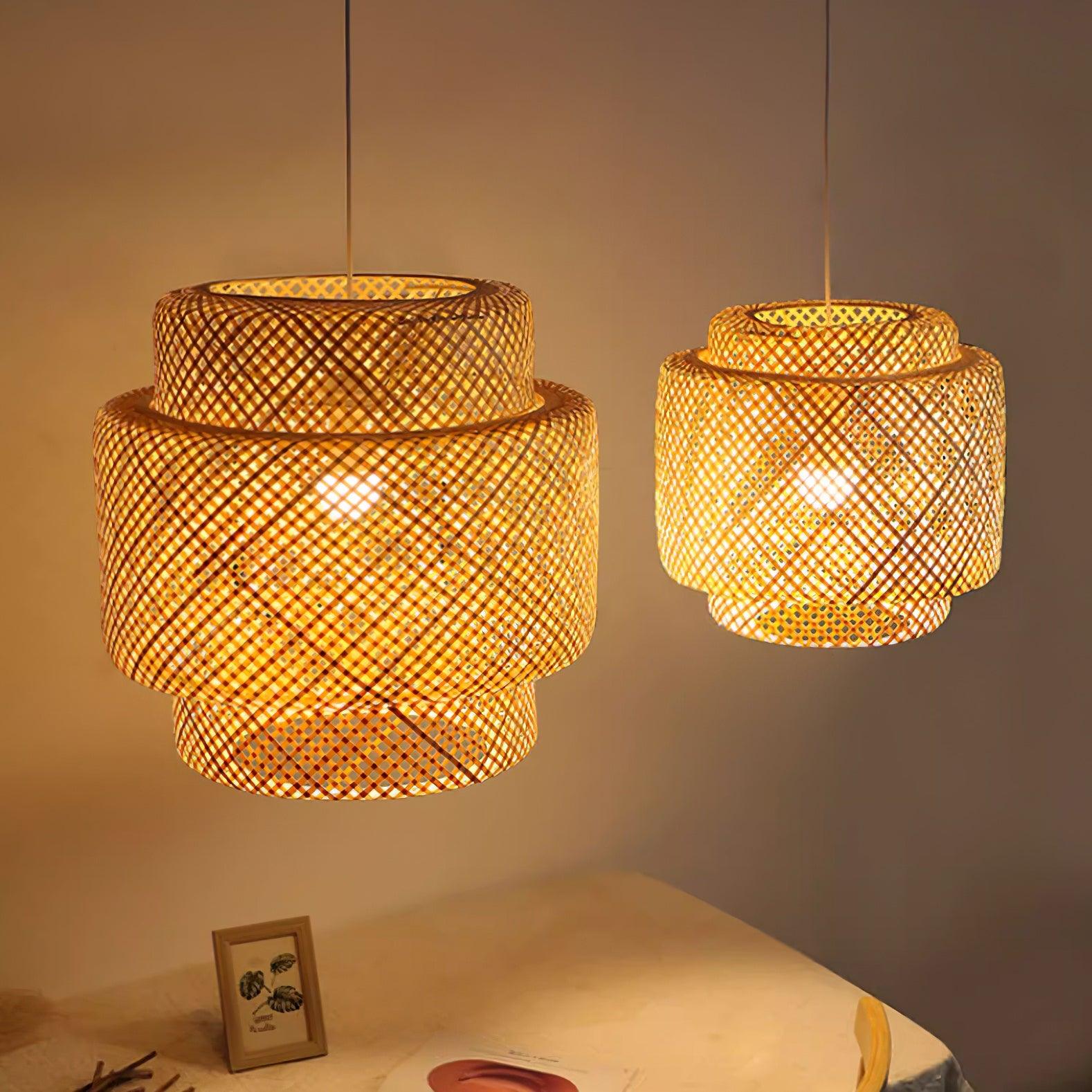 Pendant Lamp Double Layer Woven Bamboo Shade Organic Natural - Neutralighting