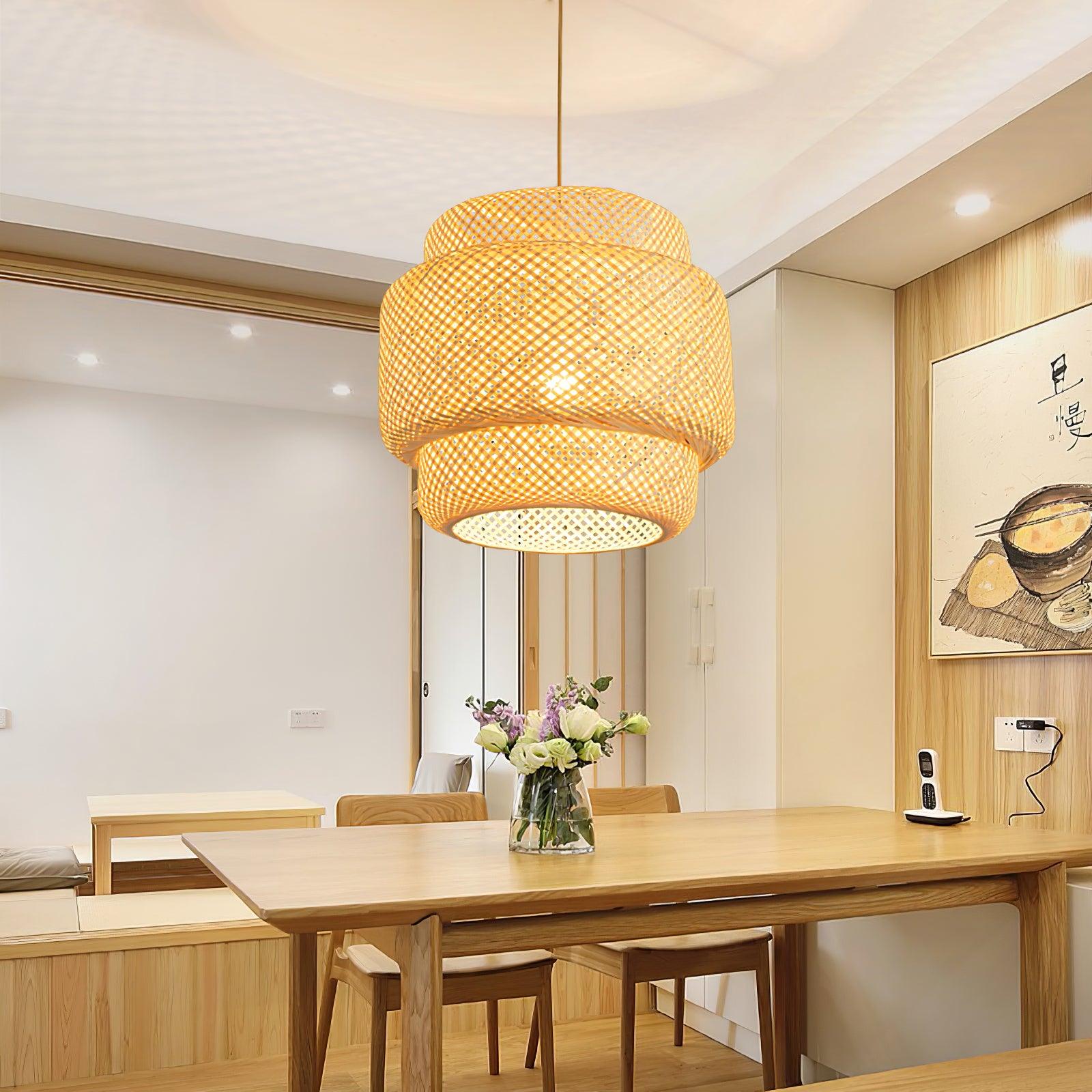 Pendant Lamp Double Layer Woven Bamboo Shade Organic Natural - Neutralighting