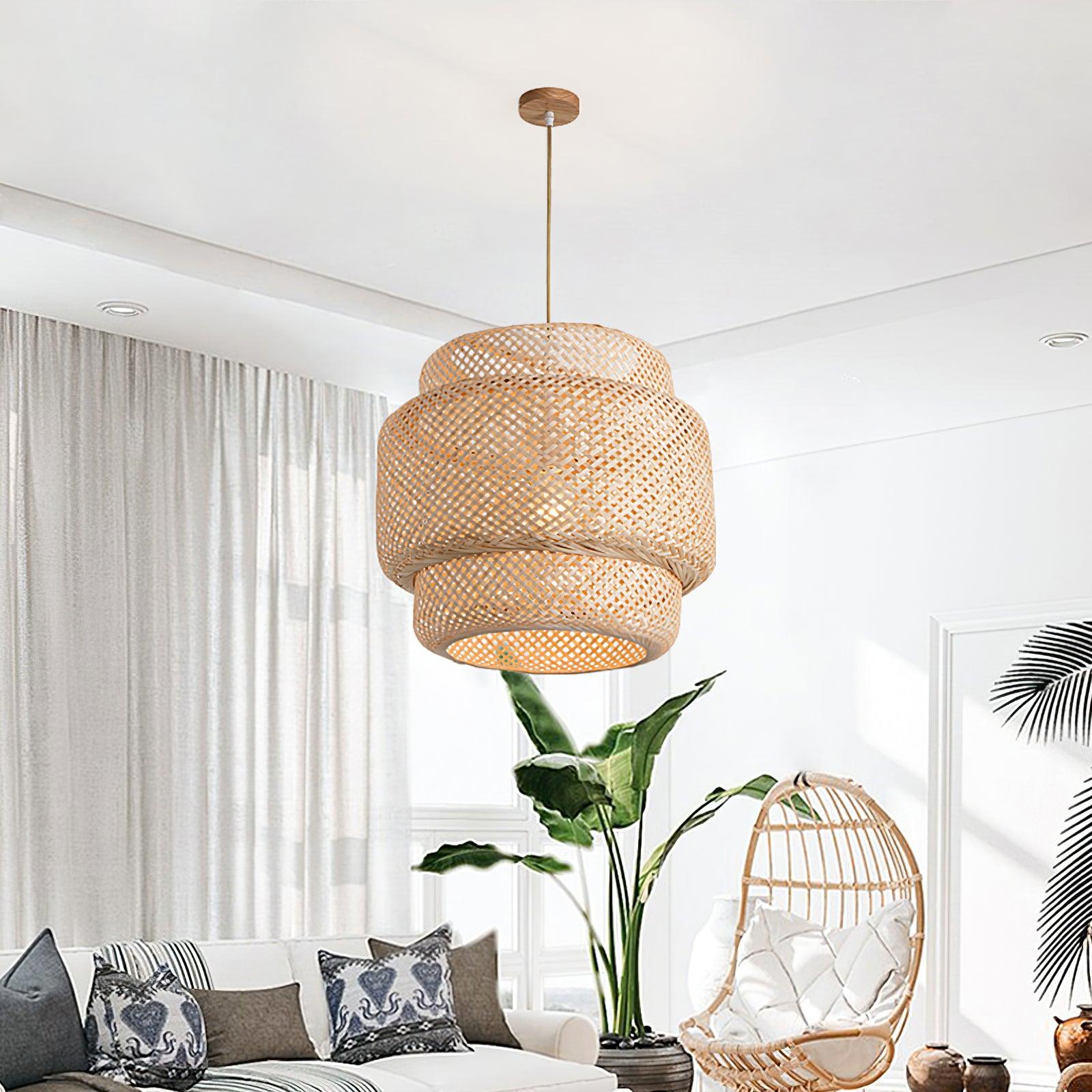 Pendant Lamp Double Layer Woven Bamboo Shade Organic Natural - Neutralighting