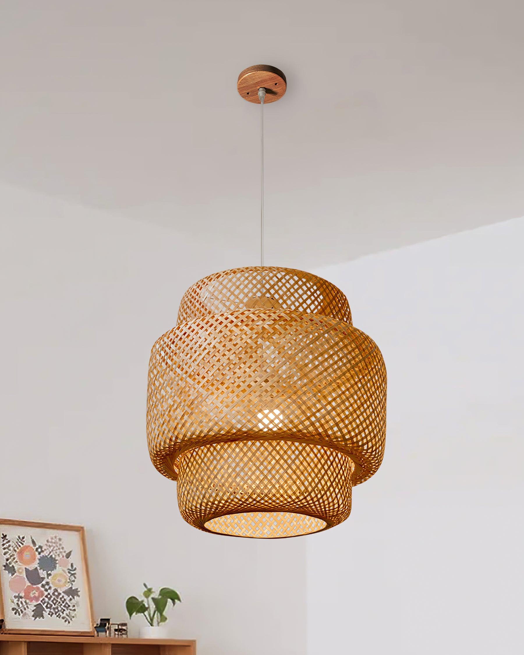 Pendant Lamp Double Layer Woven Bamboo Shade Organic Natural - Neutralighting
