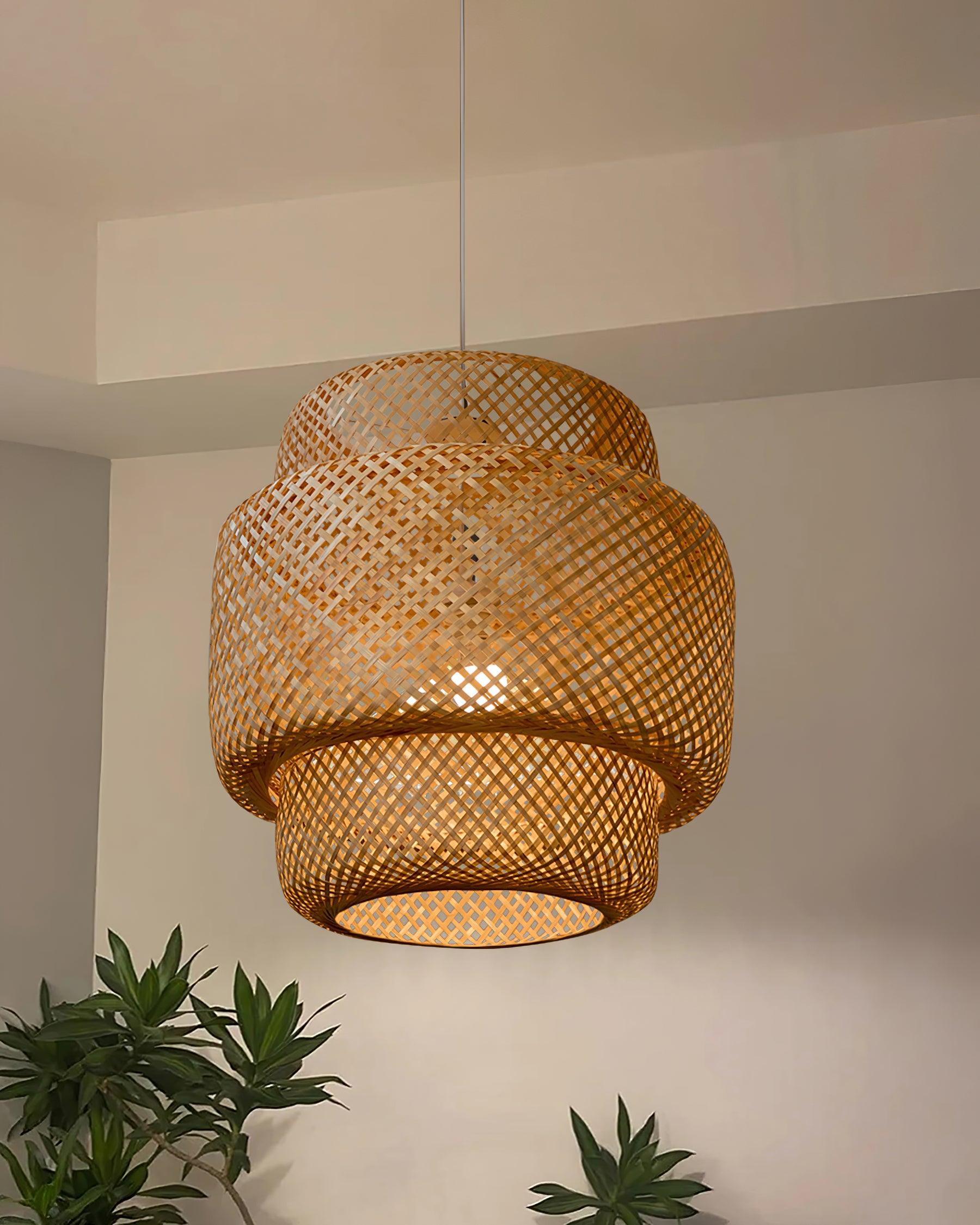 Pendant Lamp Double Layer Woven Bamboo Shade Organic Natural - Neutralighting