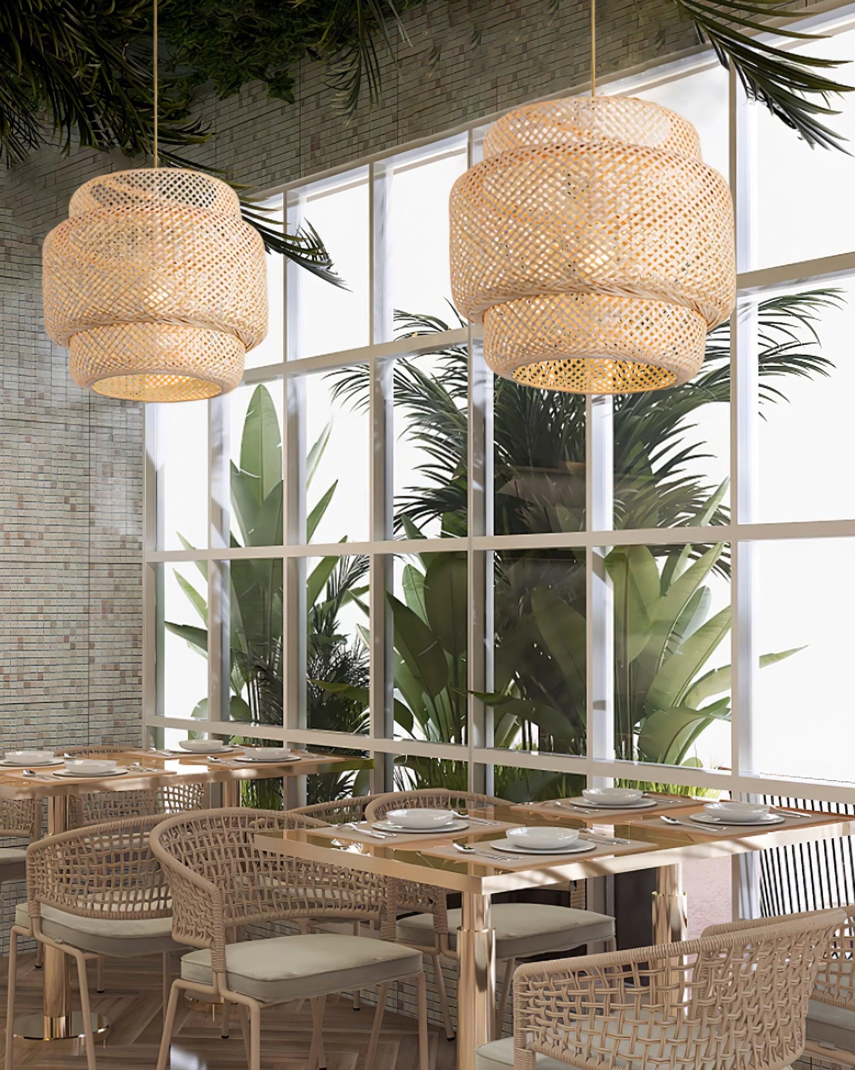 Pendant Lamp Double Layer Woven Bamboo Shade Organic Natural - Neutralighting