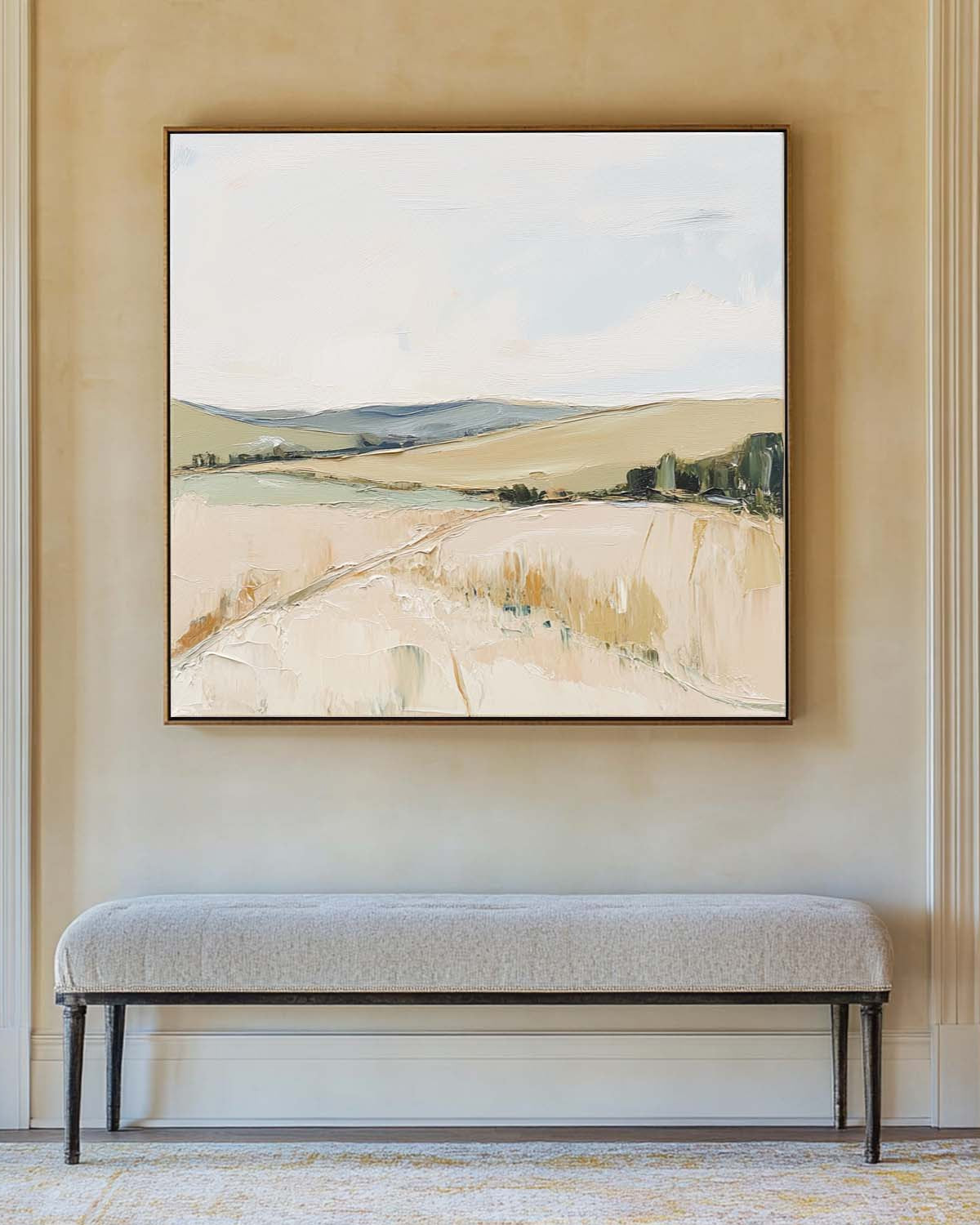 Soft Pastoral Landscape Watercolor Square Canvas Art