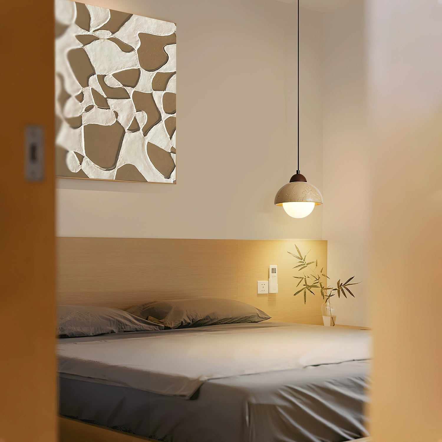 Orzora Dome-Shaped Travertine Pendant Light - Neutralighting