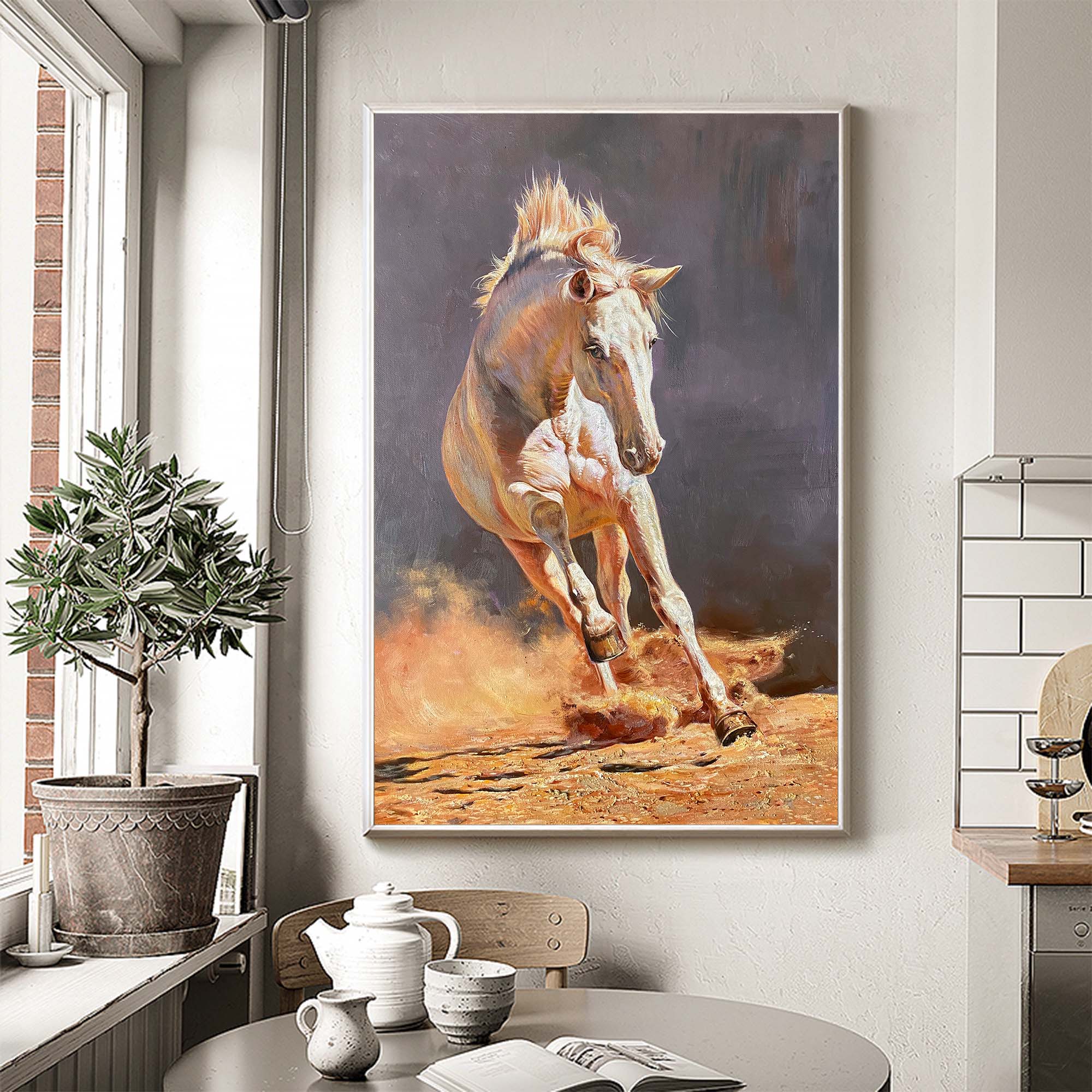 Orange‑Grey Vertical Galloping‑Horse Textured‑Brush Artwork