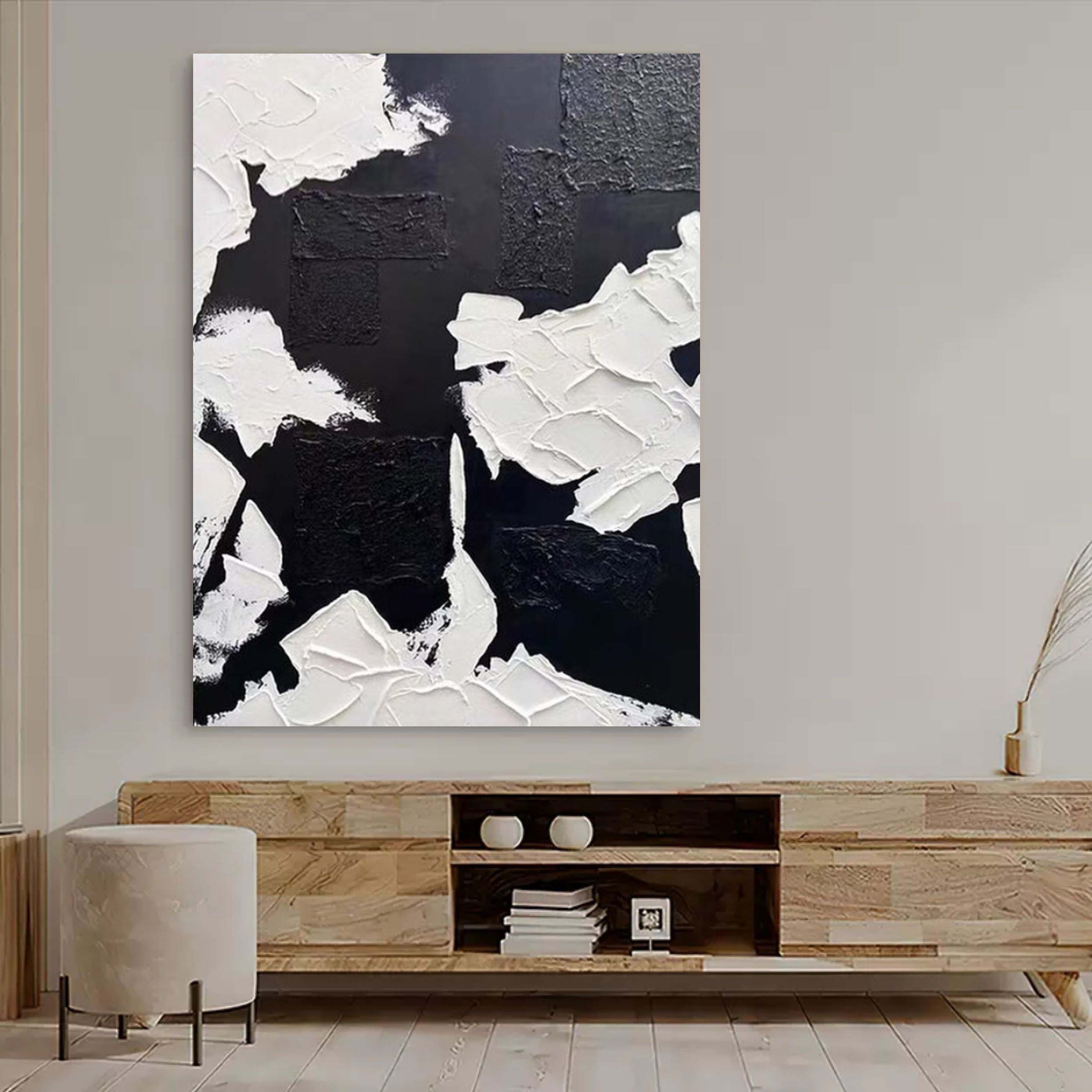 Wall Art Black White Irregular Block Abstract