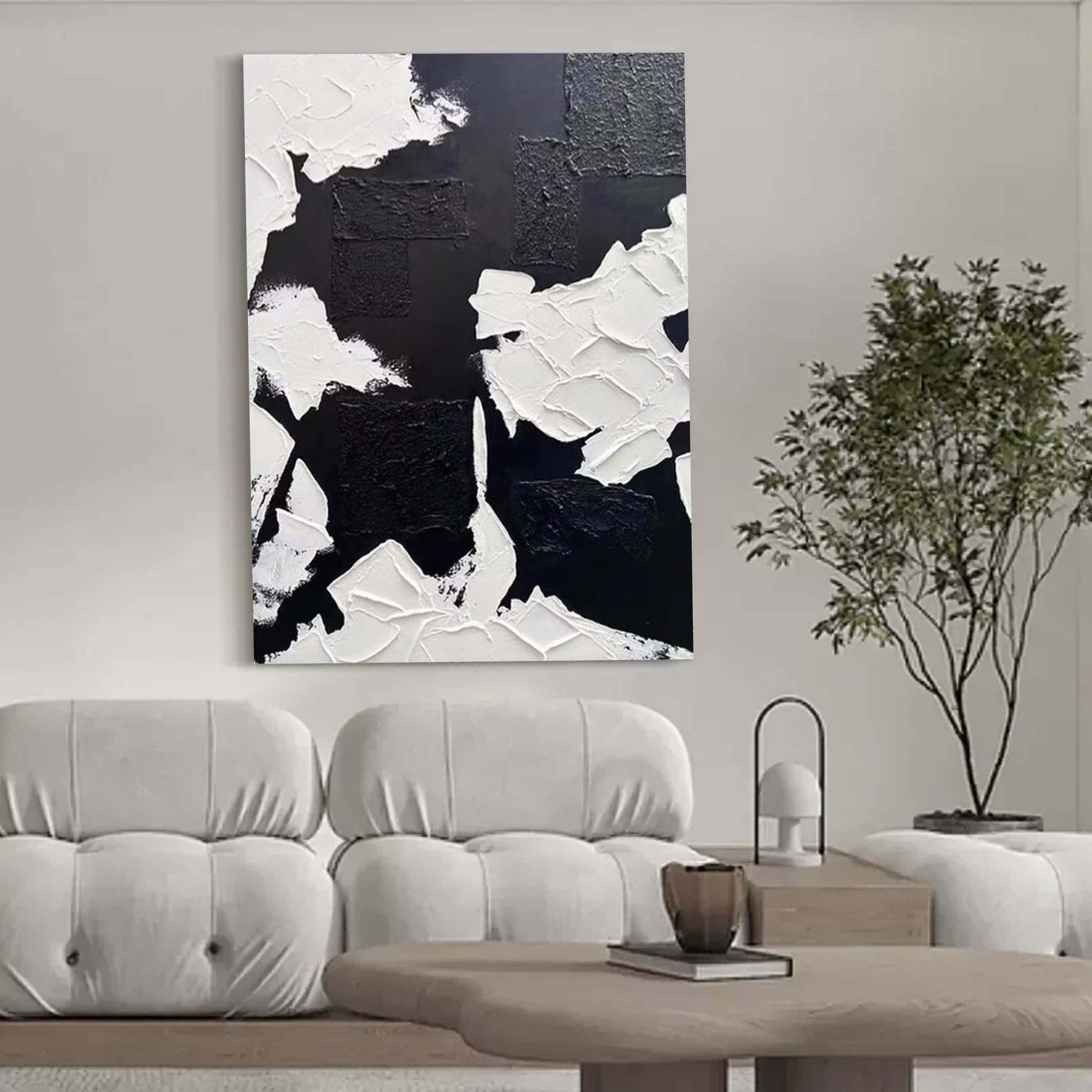 Wall Art Black White Irregular Block Abstract