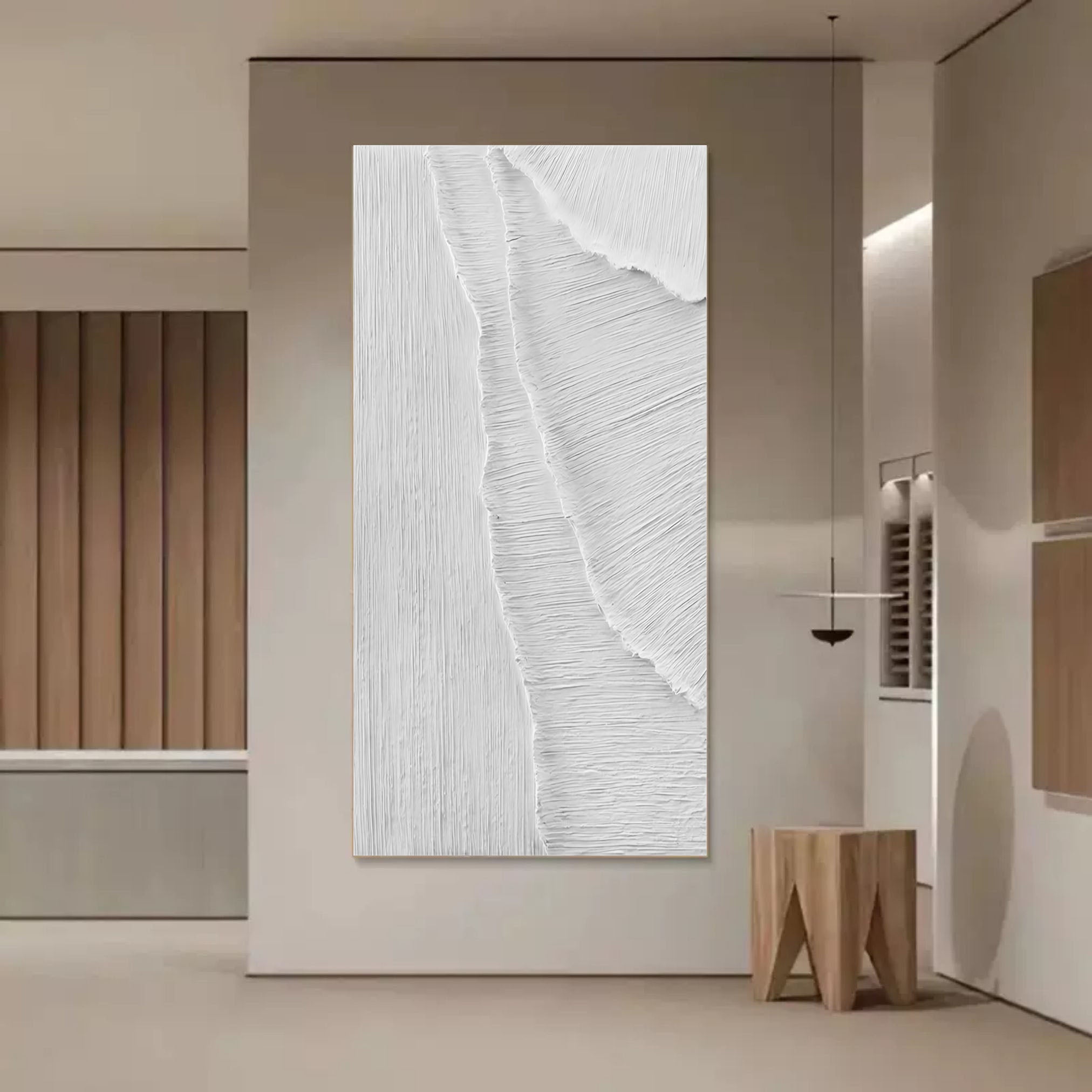 Wall Art Minimalist White Textured Wave