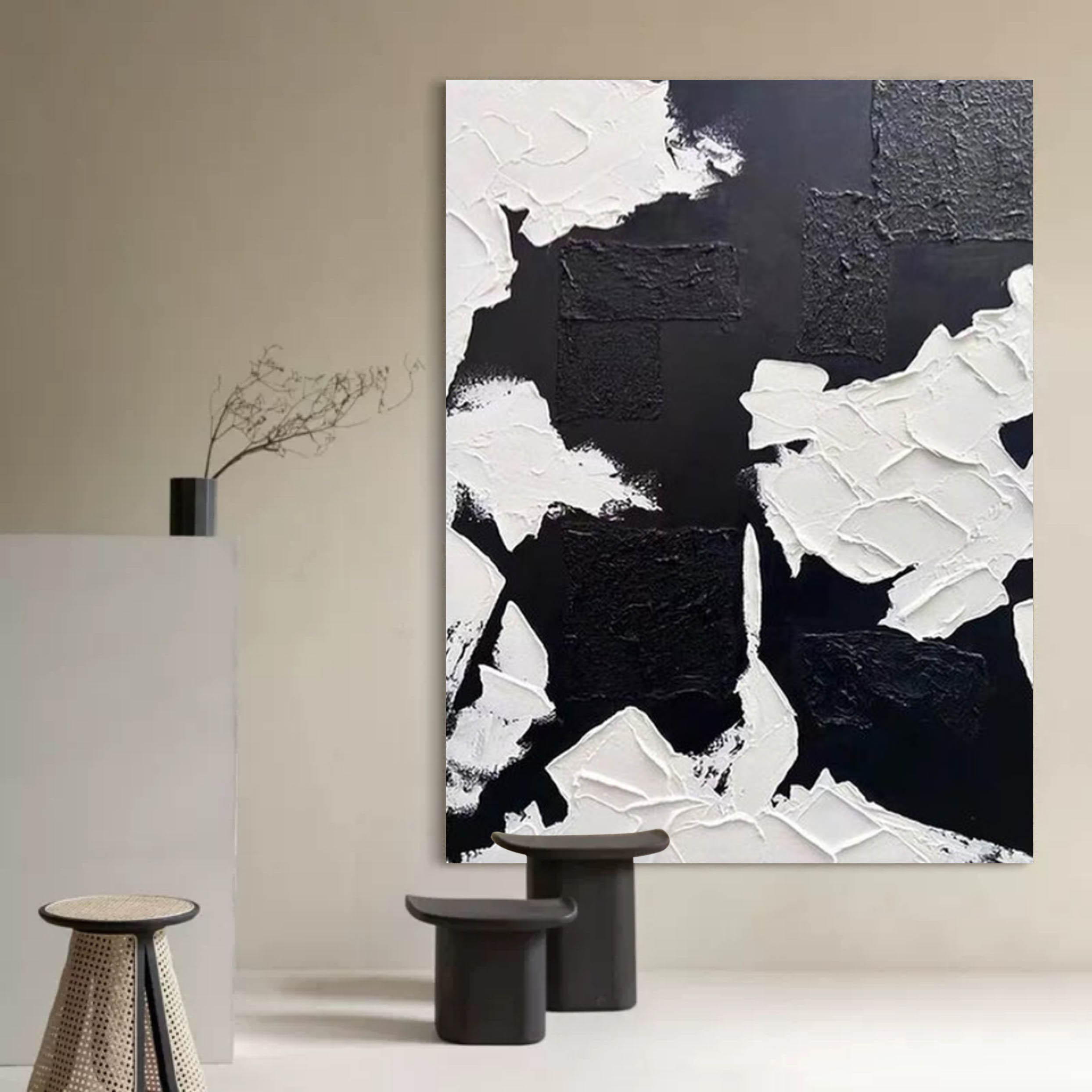 Wall Art Black White Irregular Block Abstract