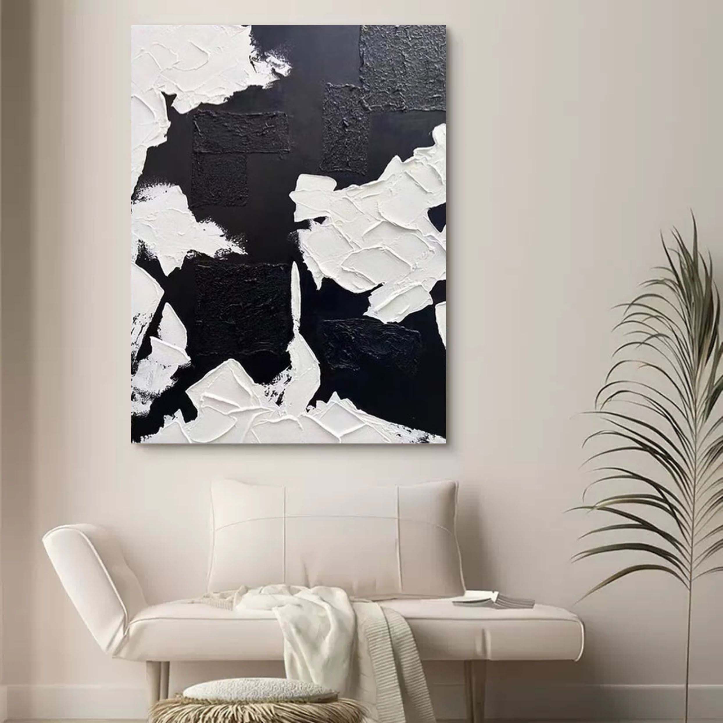 Wall Art Black White Irregular Block Abstract