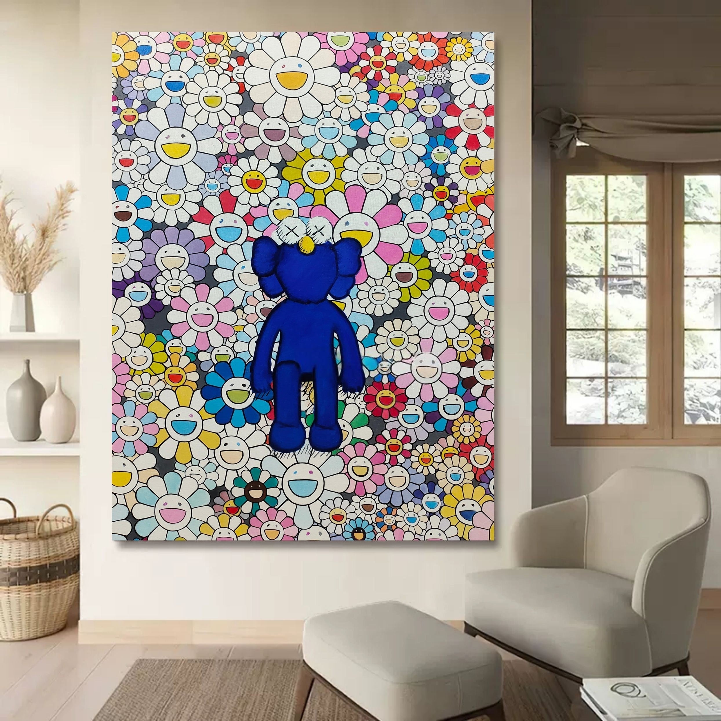Wall Art Blue Kaws Murakami Flower