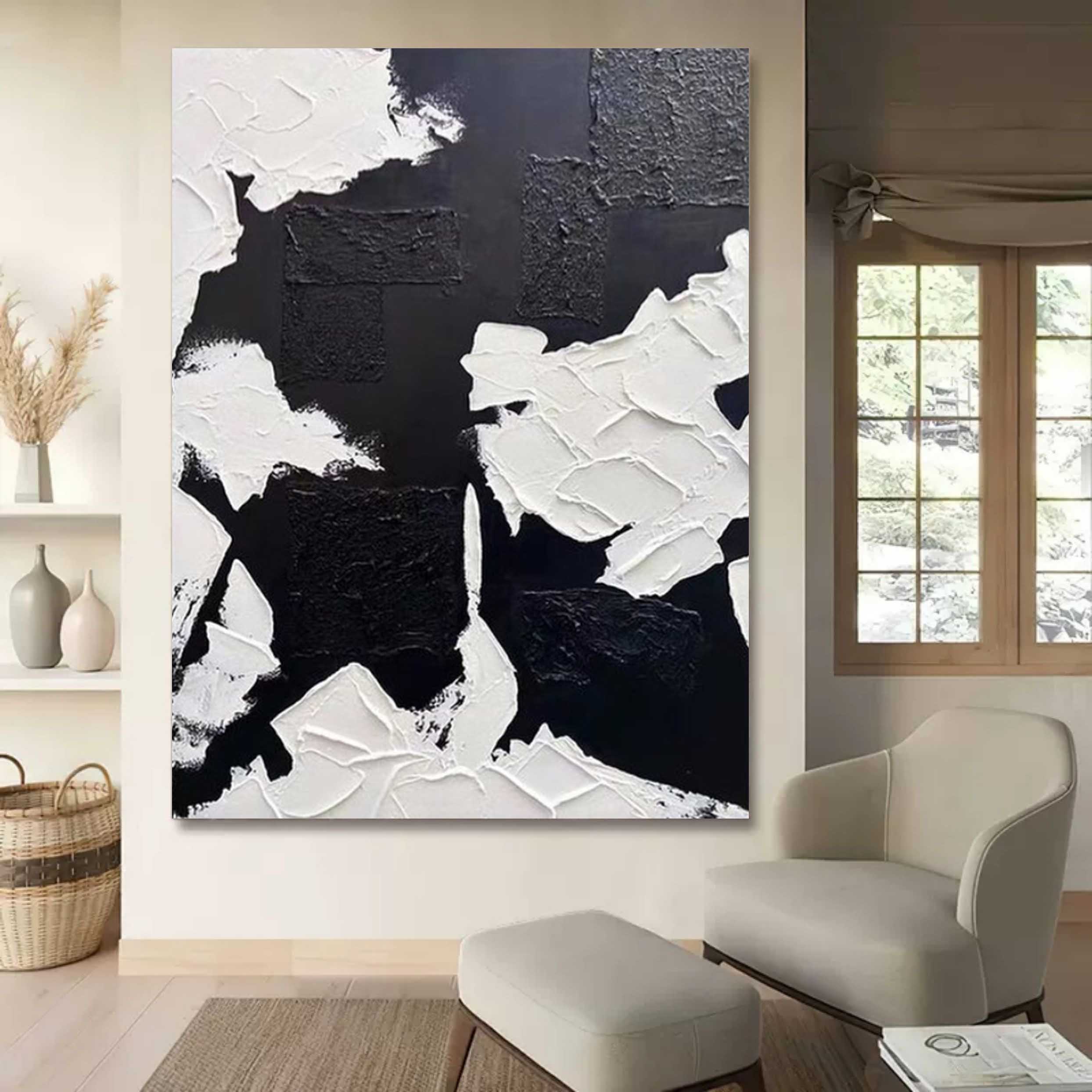 Wall Art Black White Irregular Block Abstract