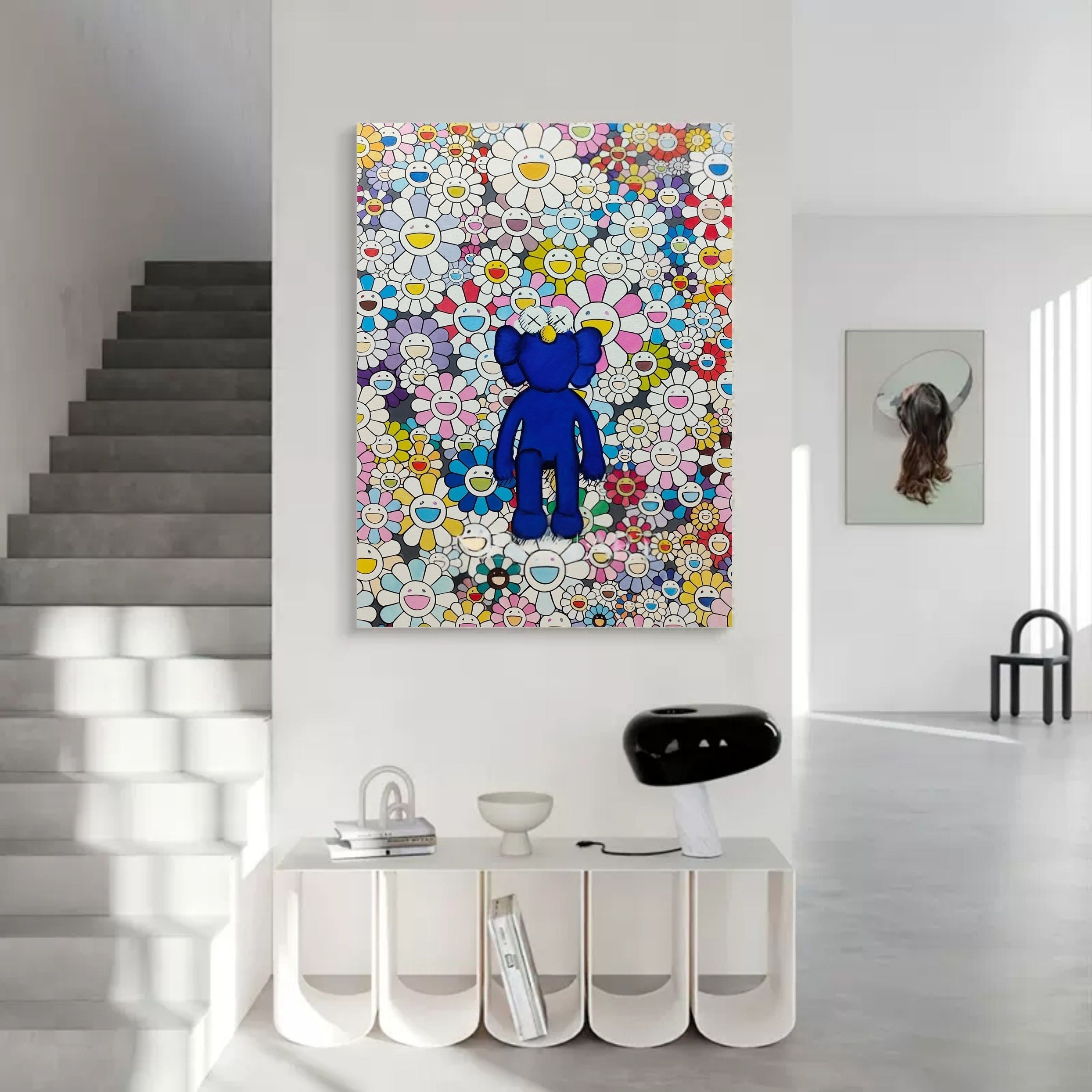 Wall Art Blue Kaws Murakami Flower