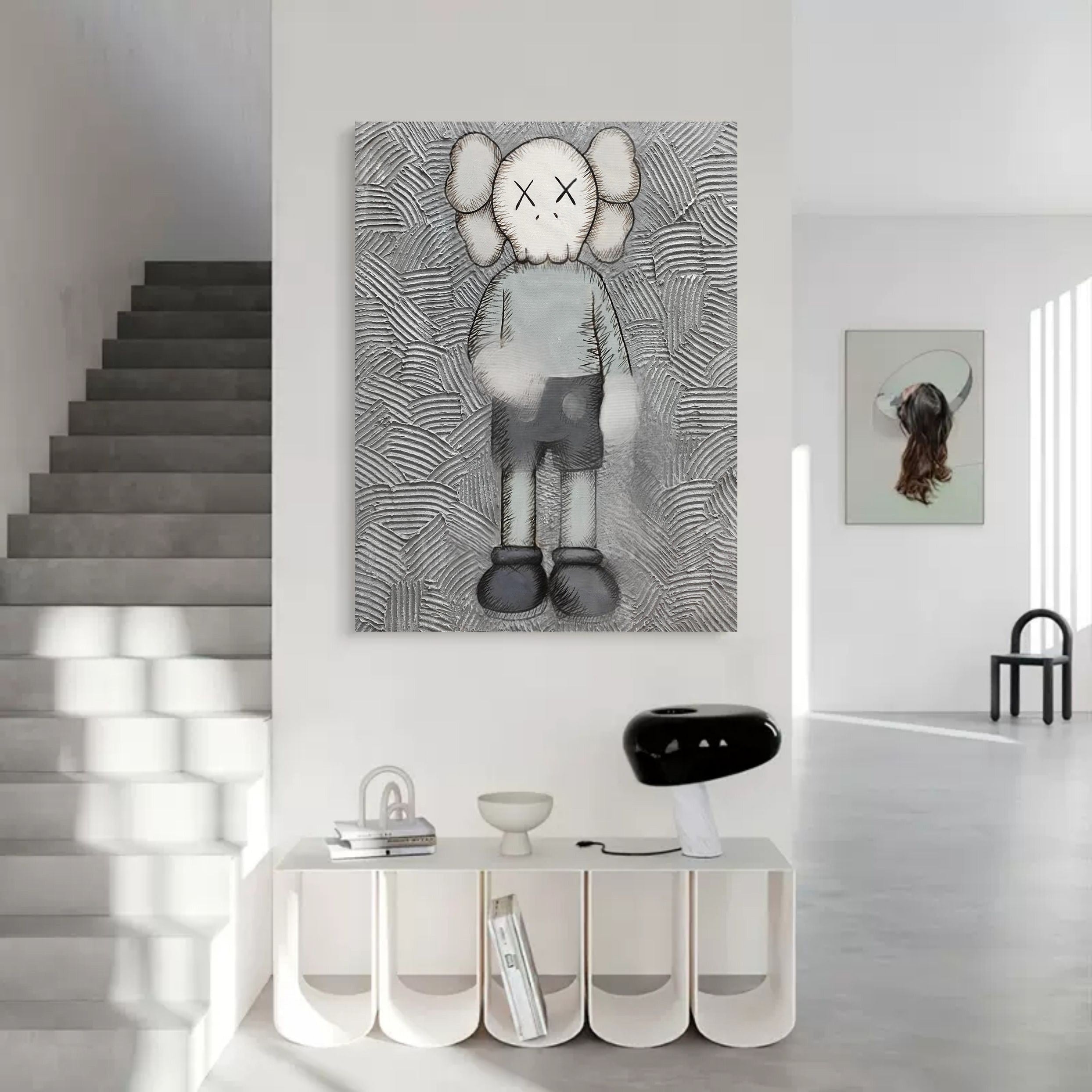 Kaws Companion with Pink Doll Pop Art Painting