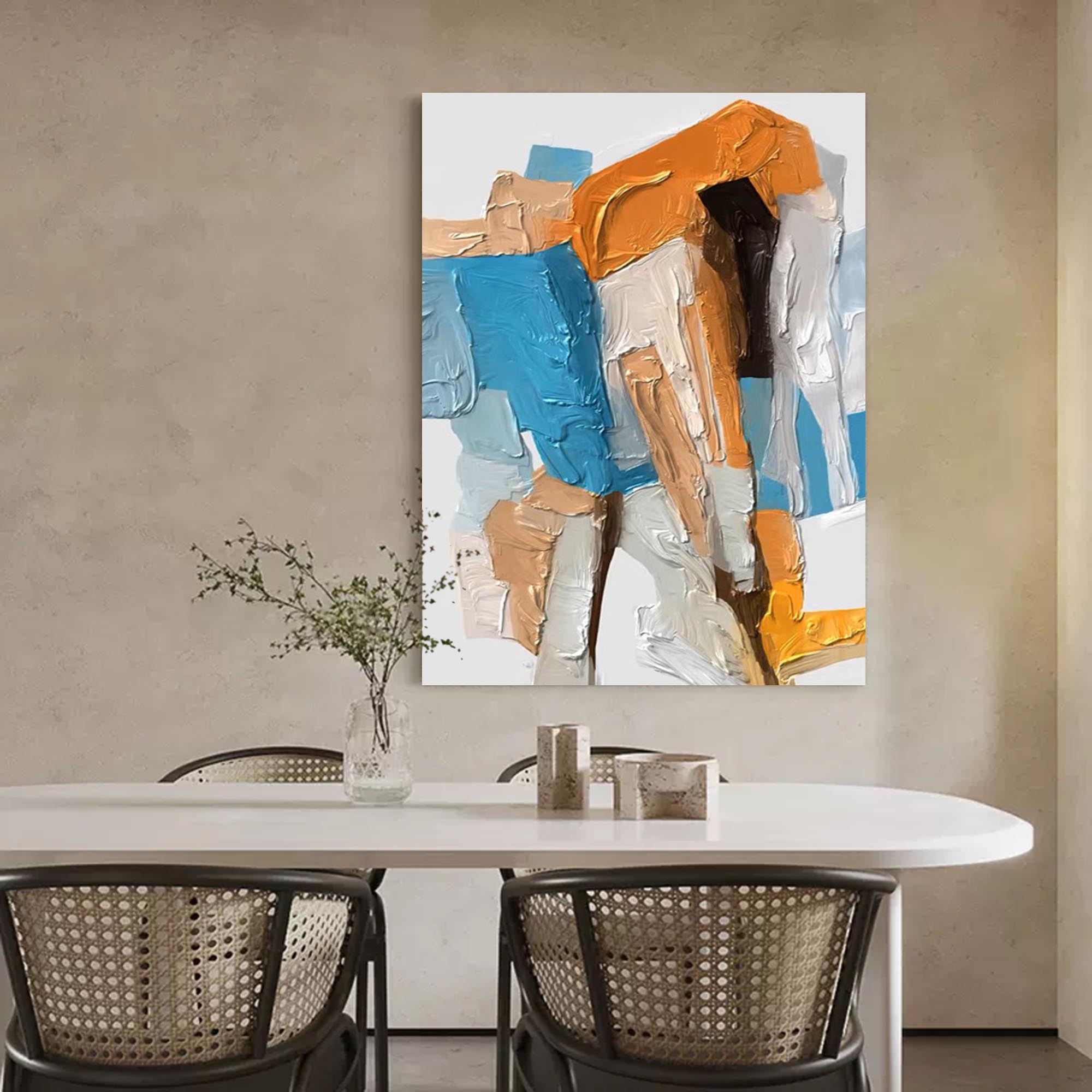 Bold Geometric Abstract Canvas Wall Art in Teal and Ochre