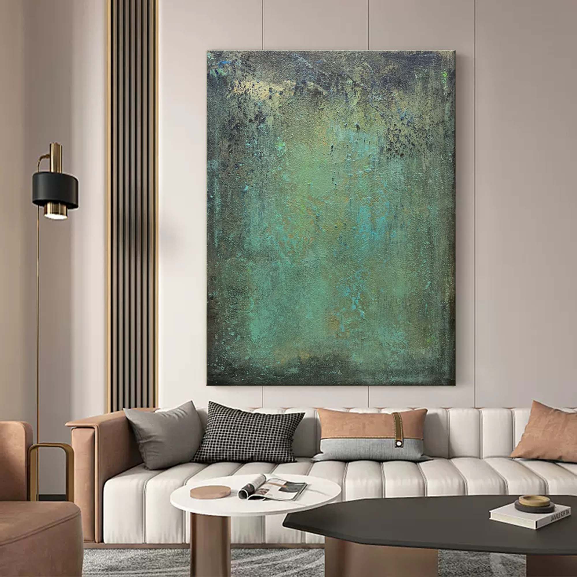 Moody Landscape Painting Teal And Black Atmospheric