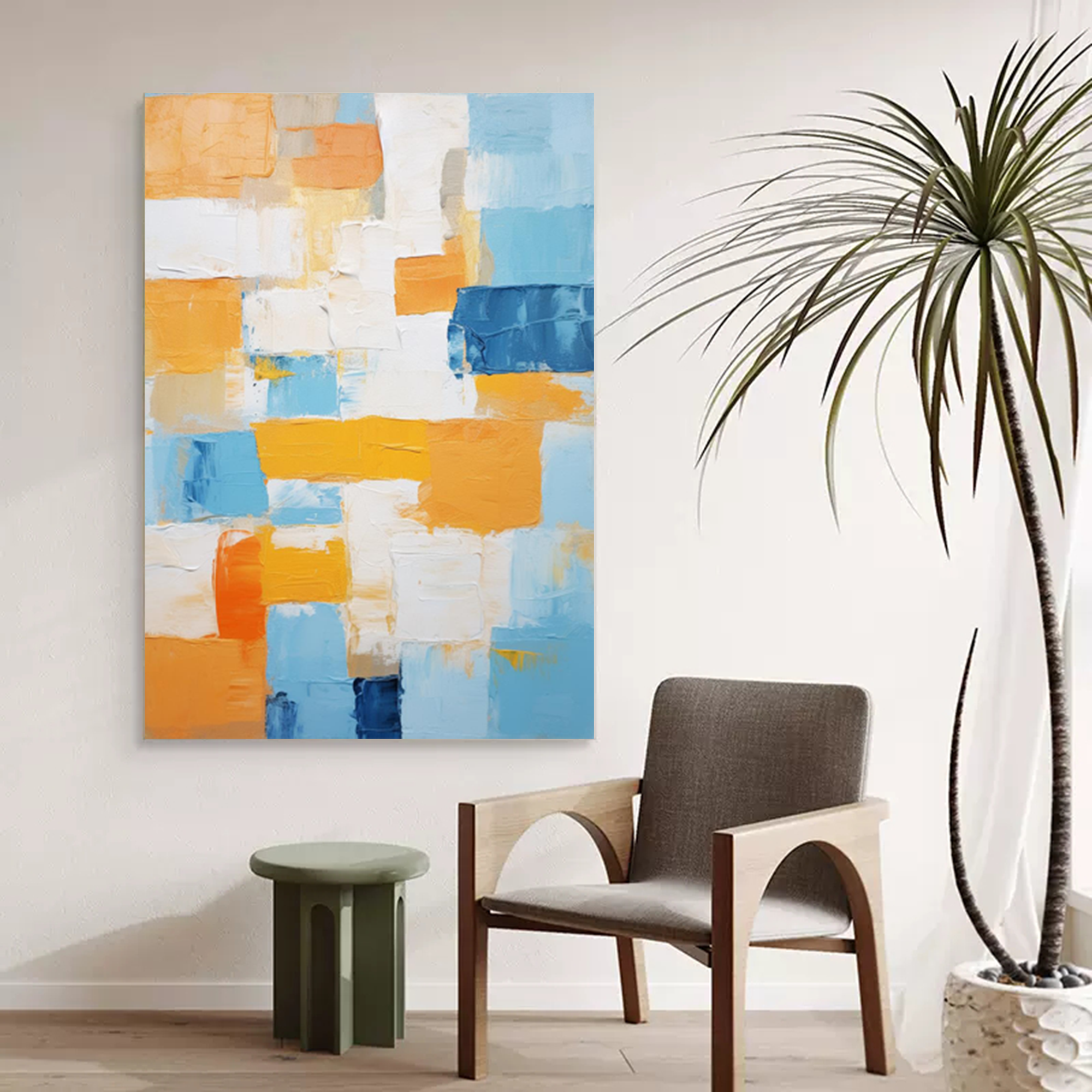 Geometric Color Block Painting Blue Orange