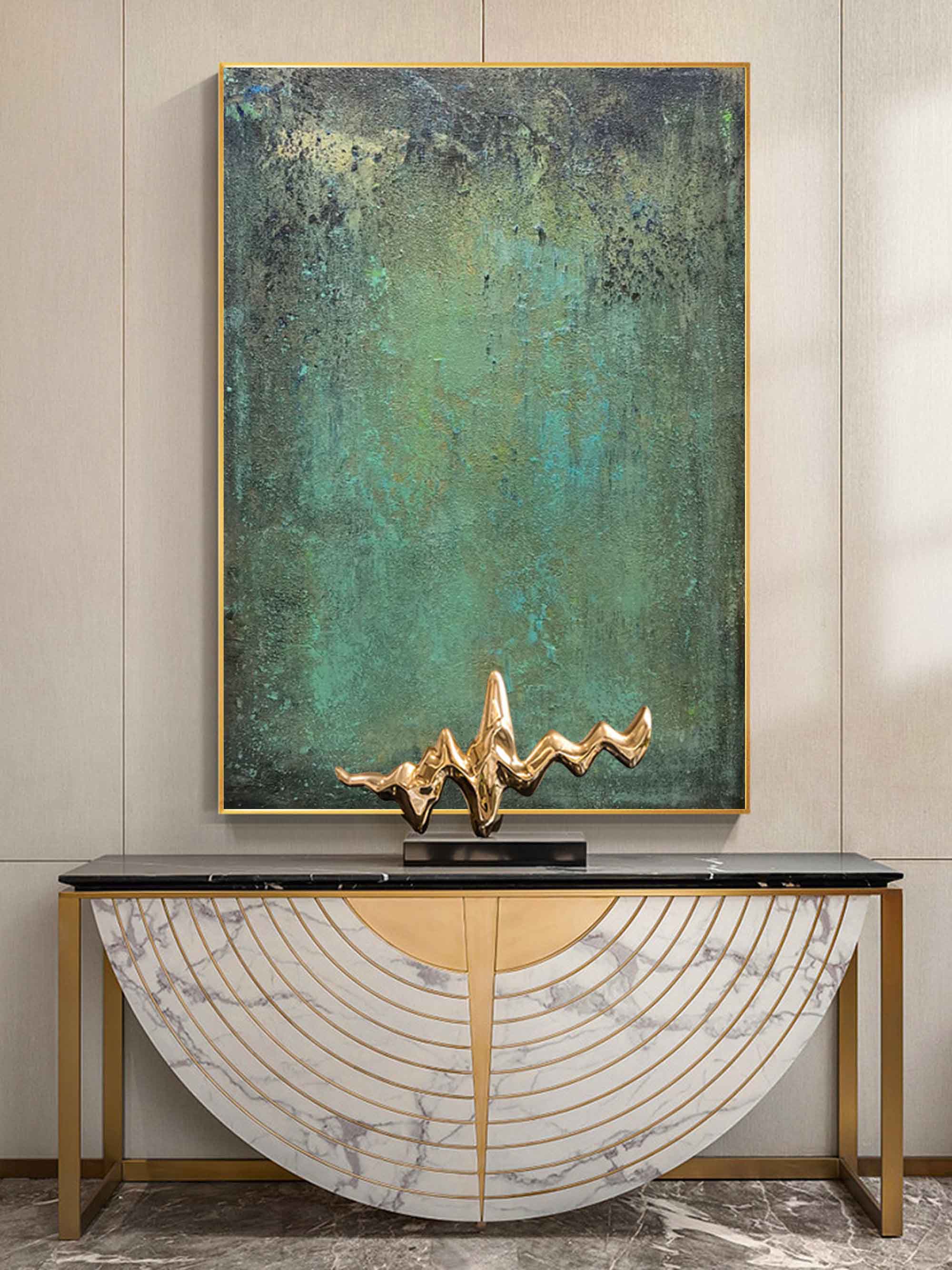 Moody Landscape Painting Teal And Black Atmospheric