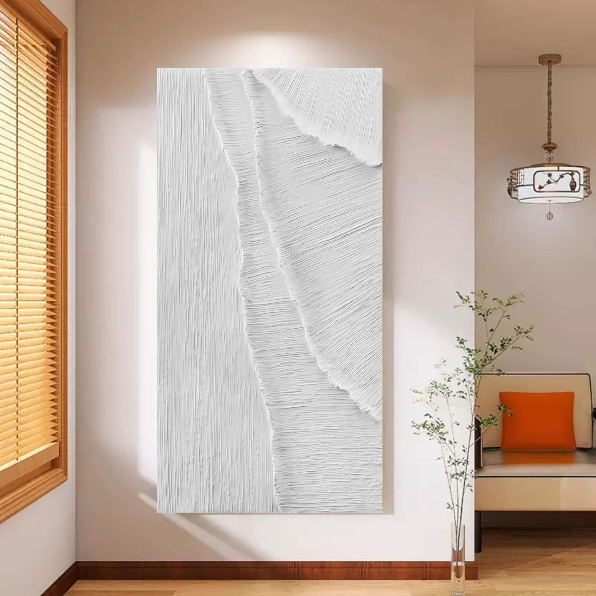 Wall Art Minimalist White Textured Wave