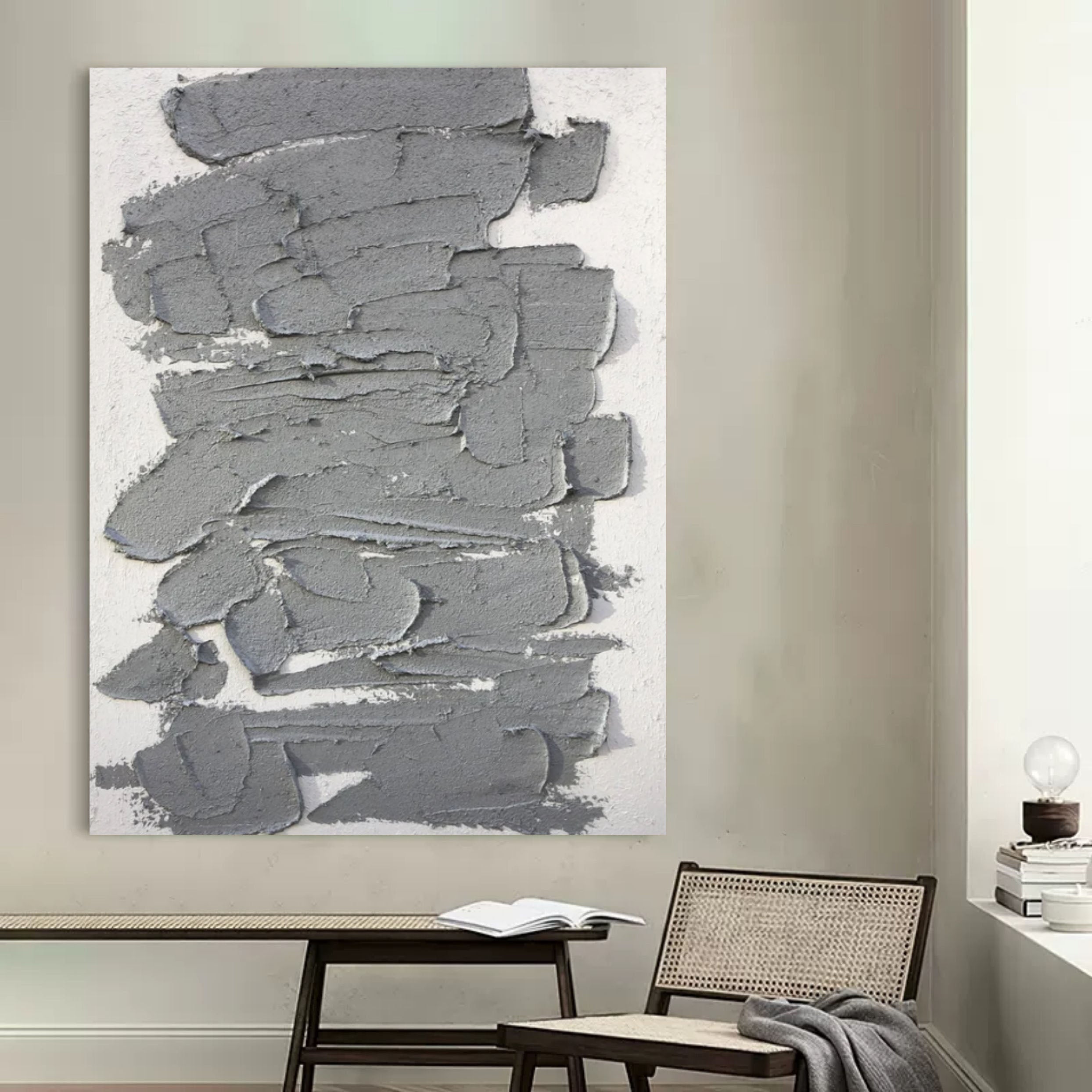 Wall Art Vertical Abstract Slate Patch Charcoal