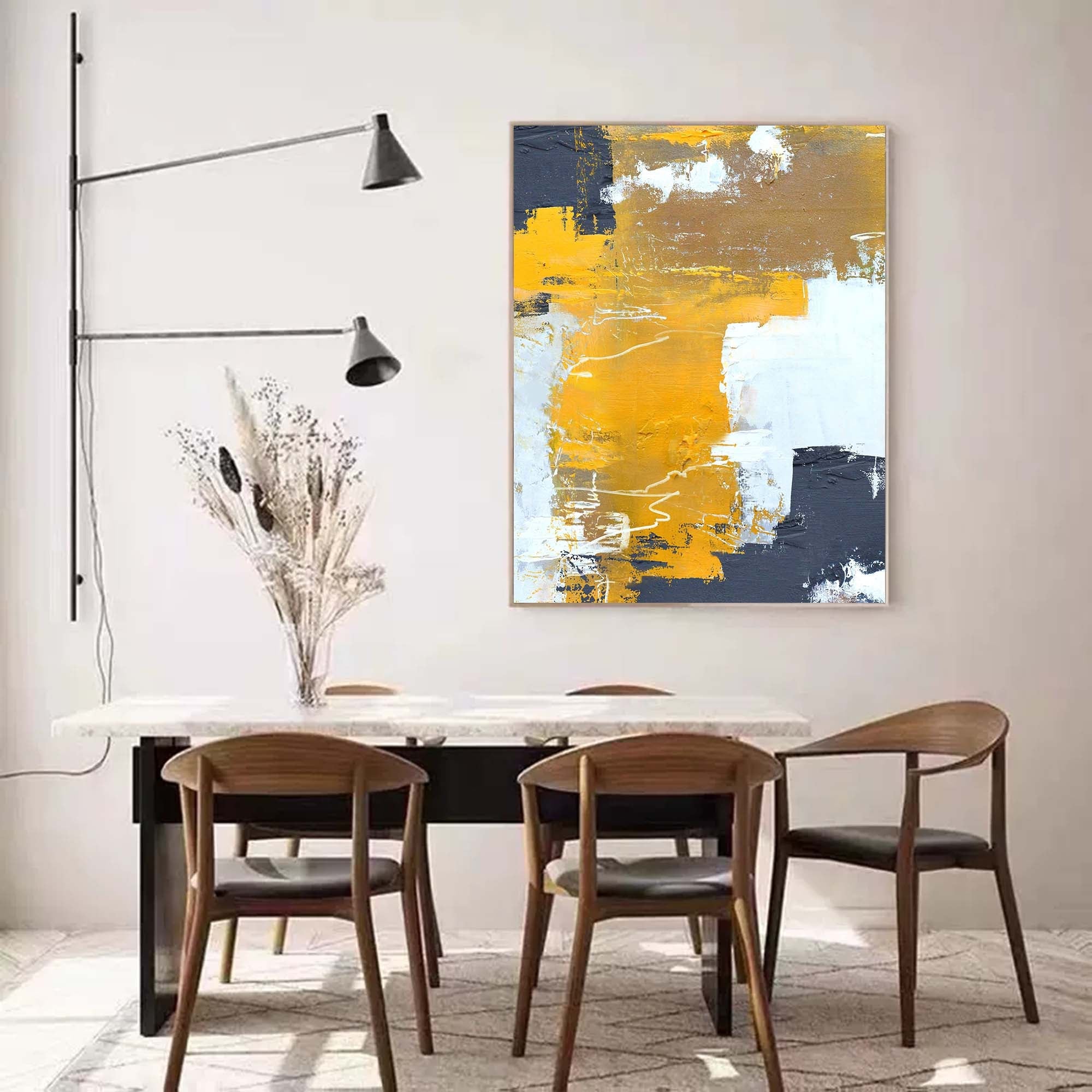 Ochre White Charcoal Textured Canvas