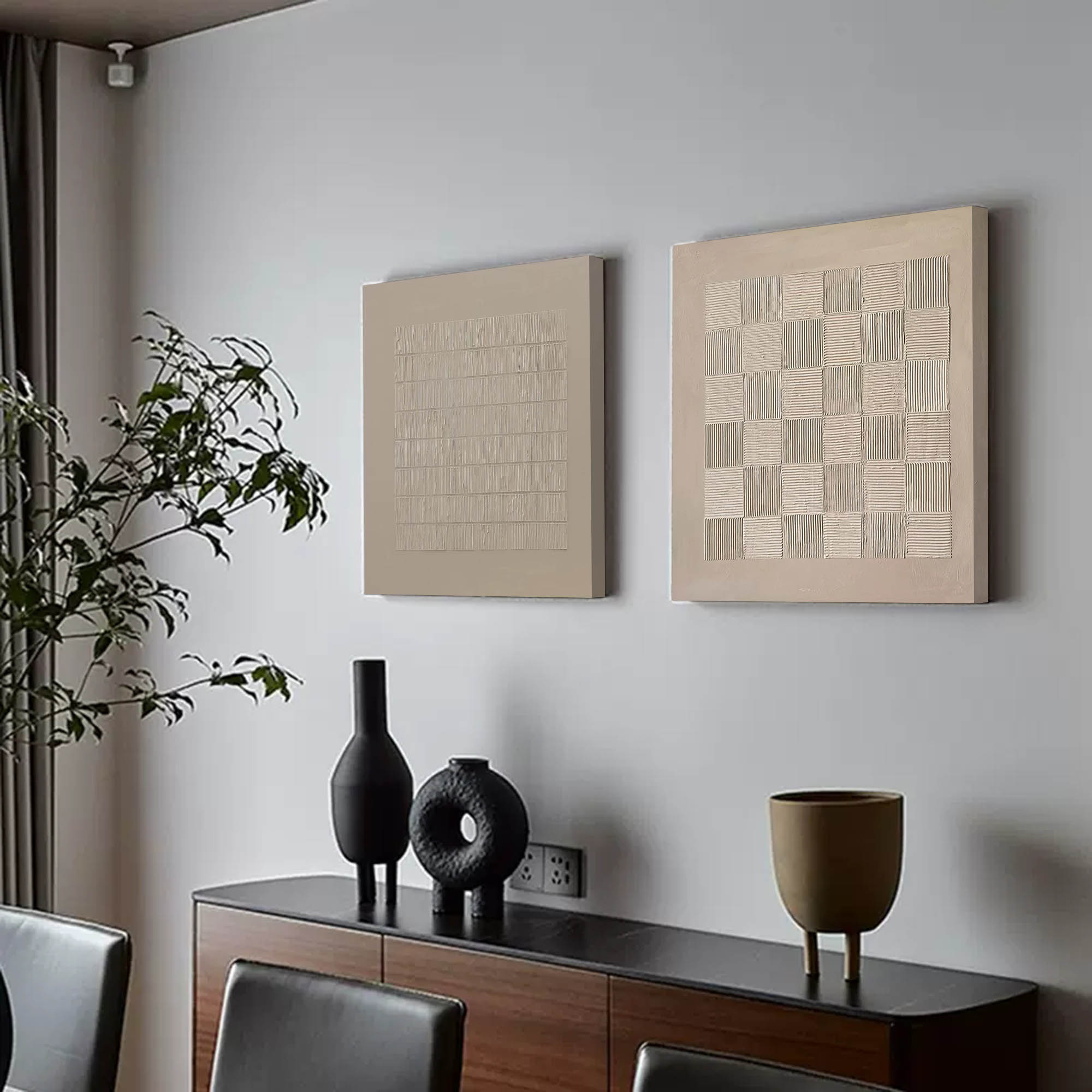 Wall Art Diptych Abstract Woven Grid Warm