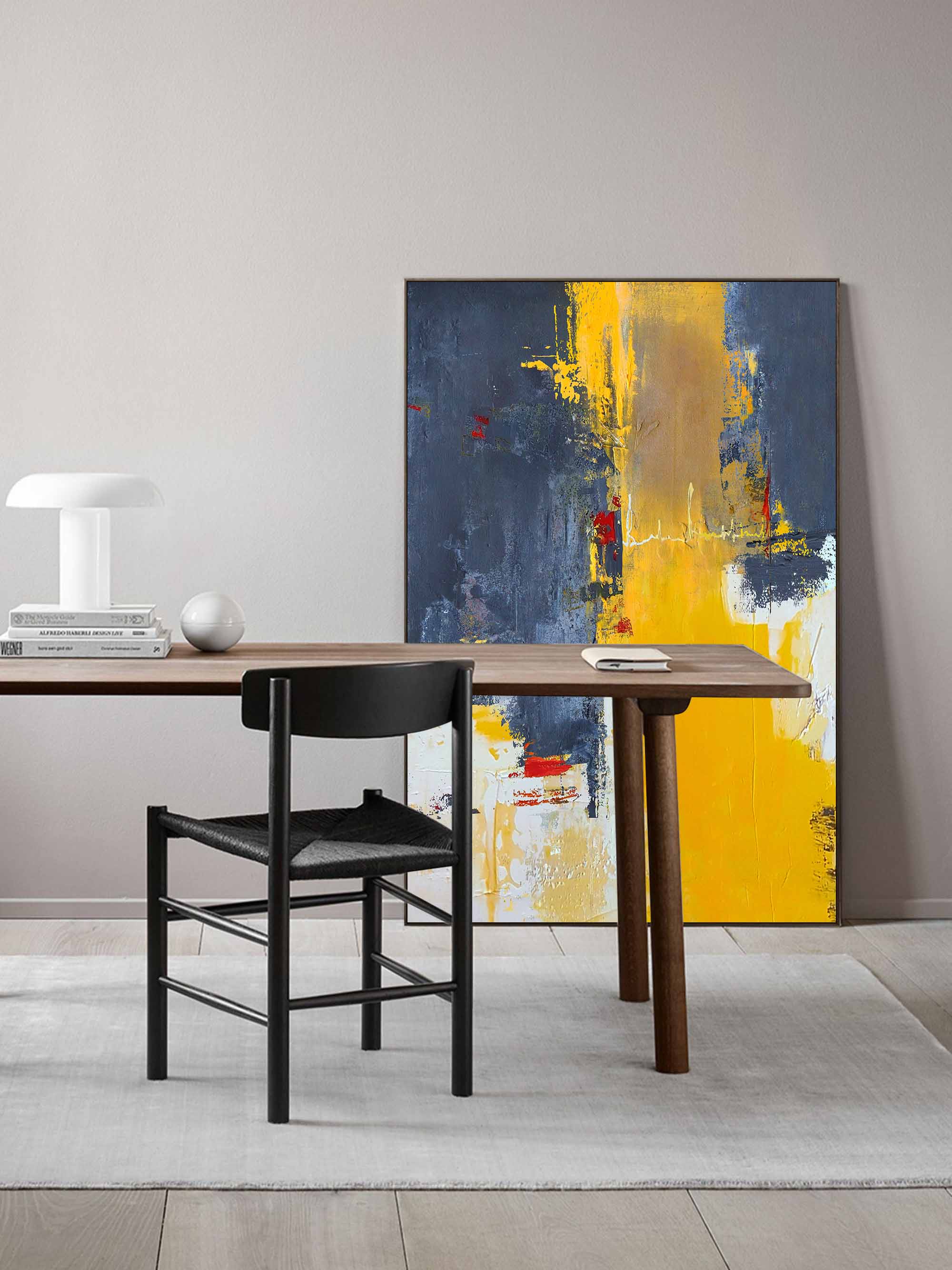 Yellow Grey Red Abstract Wall Art