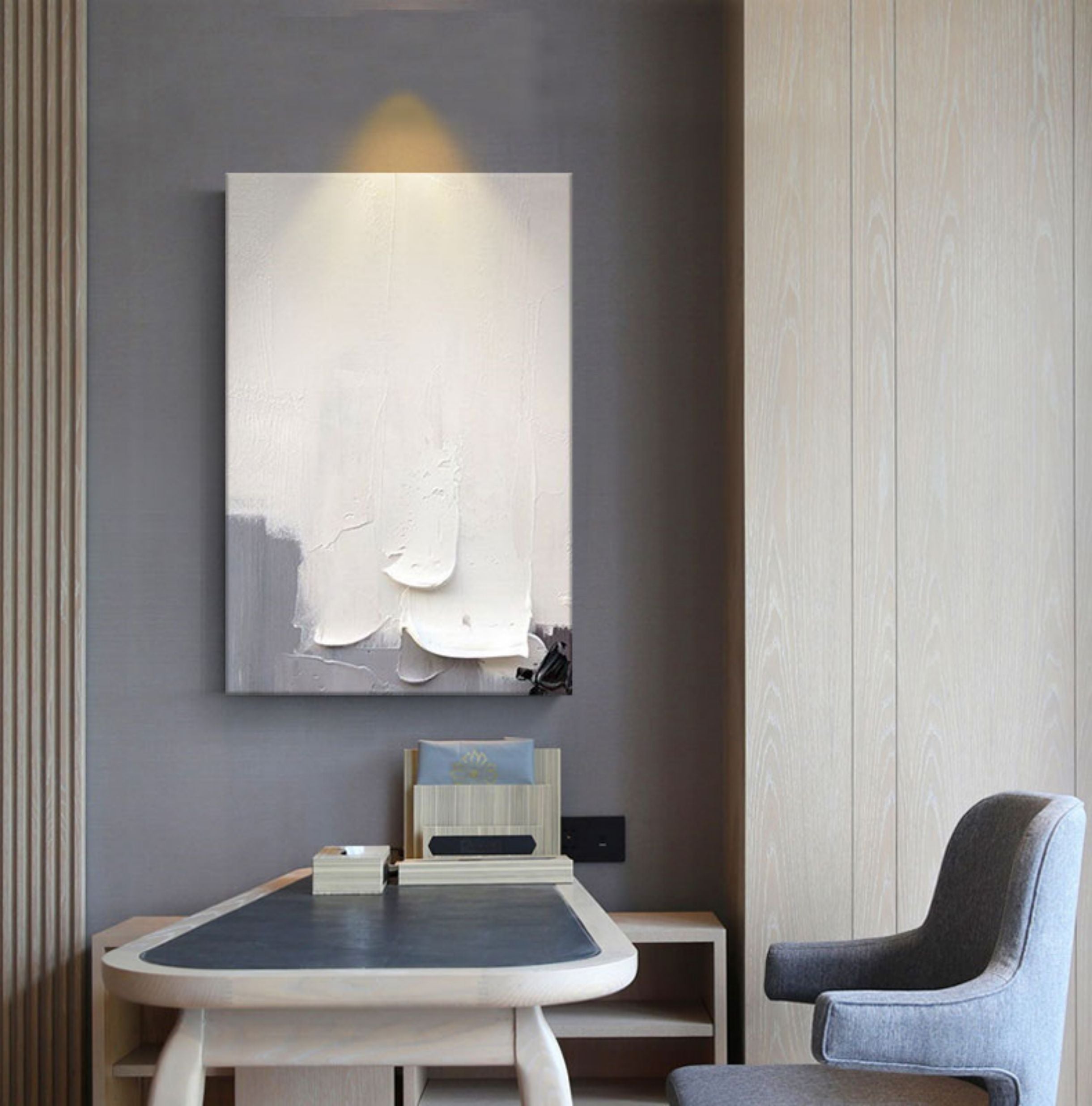 Wall Art Soft Gray White Layered Thick Paint