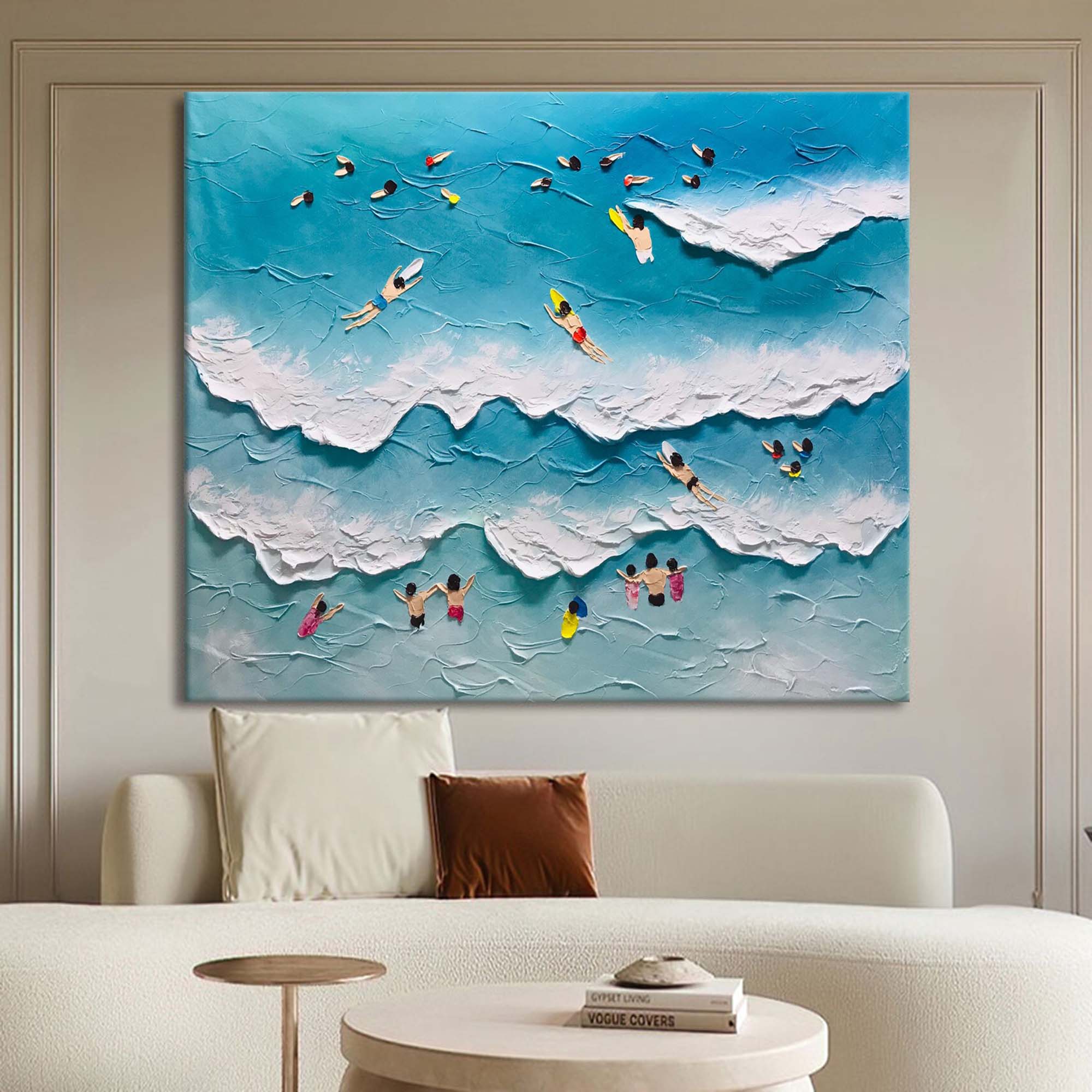 Wall Art Vibrant Beach Swimming Scene Impasto
