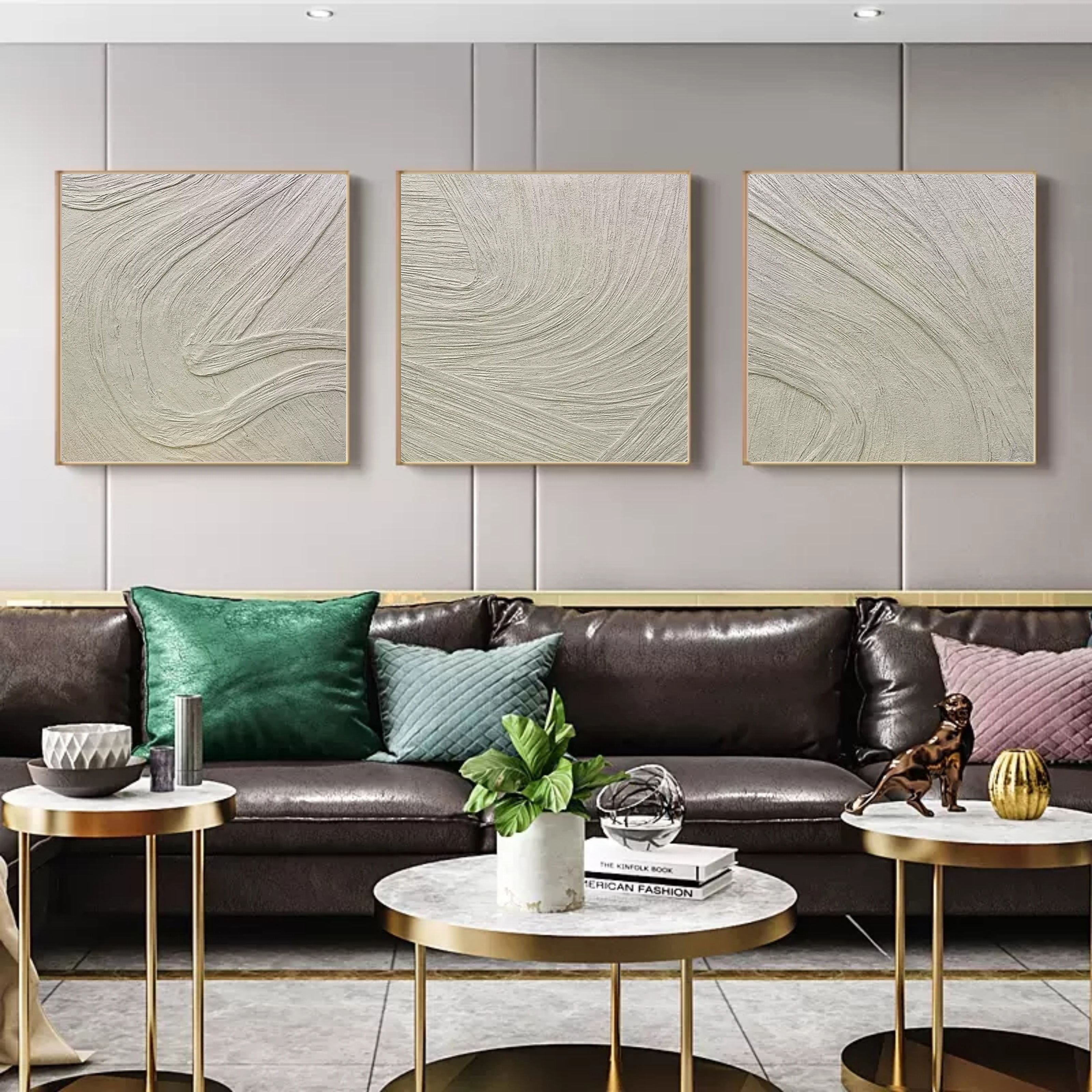 Wall Art Neutral Beige Organic Flow Wave Triptych