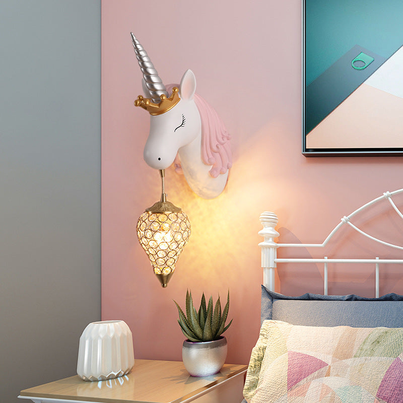 Arisha Modern Unicorn/Strawberry Art Wall Lamp, Pink/Blue - Neutralighting