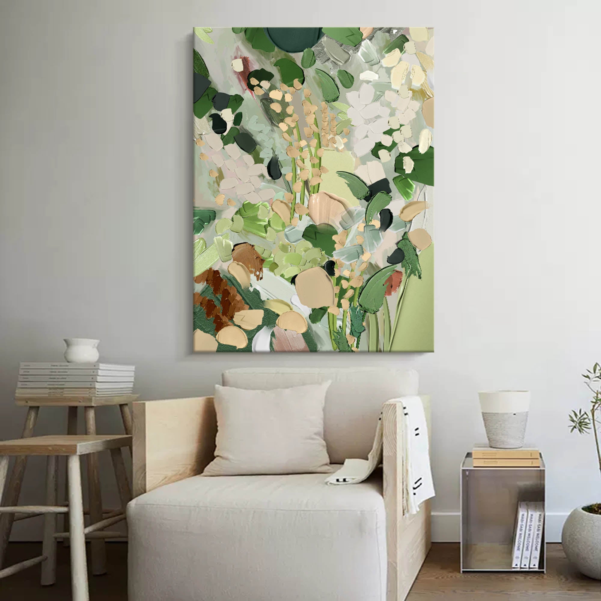 Wall Art Muted Green Tone Wild Spring Floral Bouquet