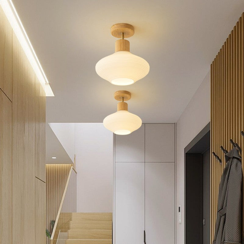 Arisha Minimalist Flush Mount Ceiling Light Wood/Walnut Hallway - Neutralighting