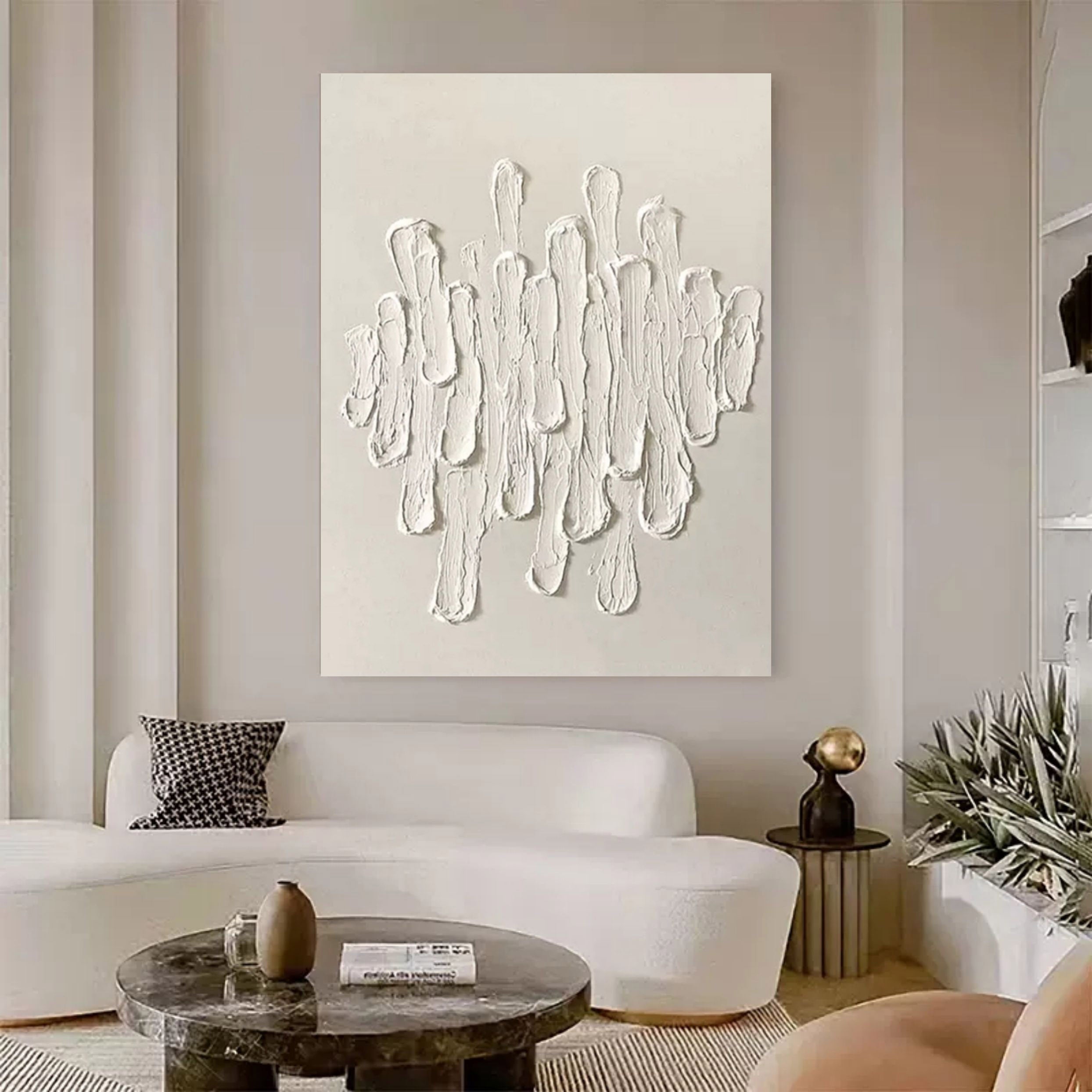 Wall Art White Plaster Strokes Minimalist Texture Living Room | Neutralighting