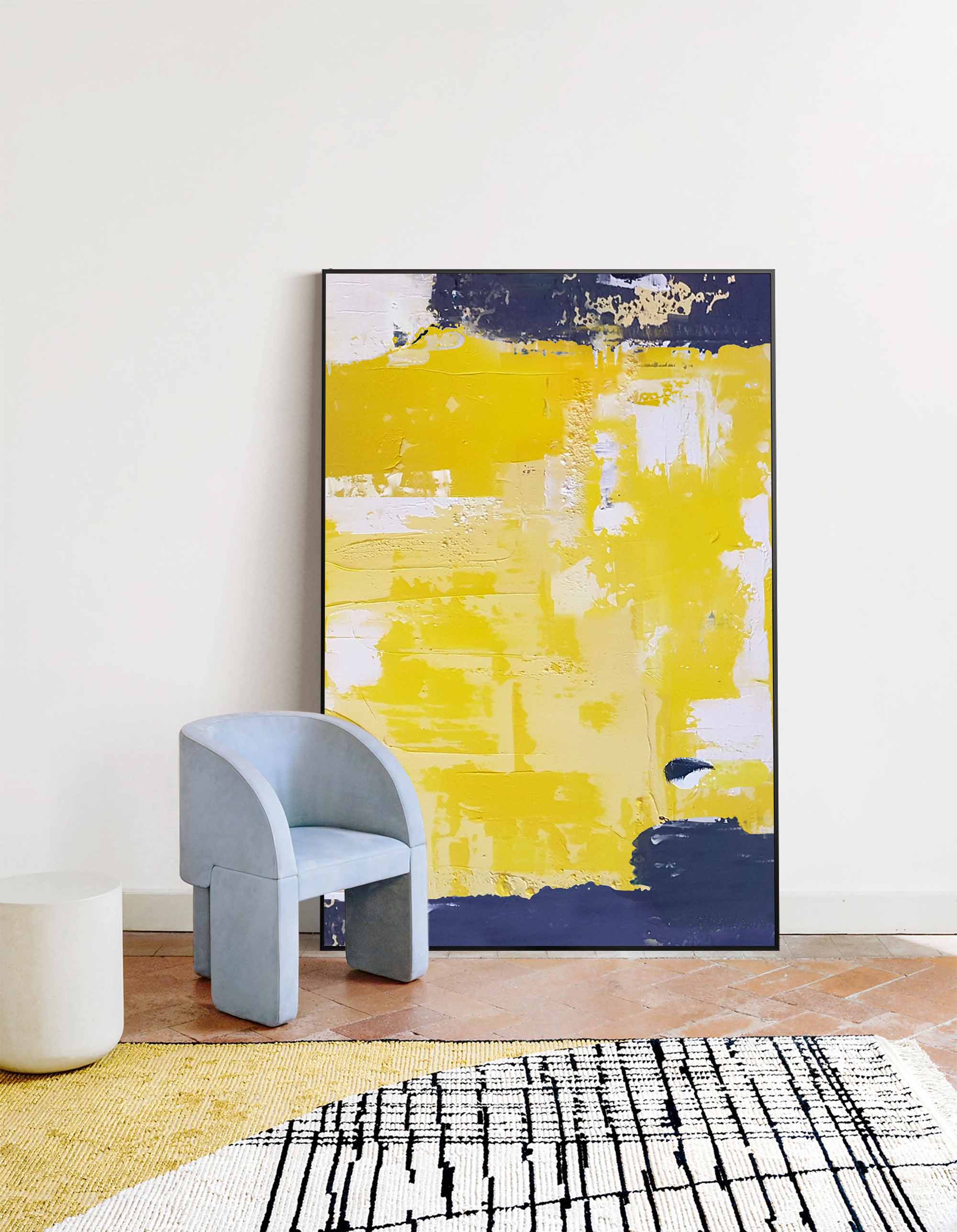 Wall Art Modern Textured Yellow Navy