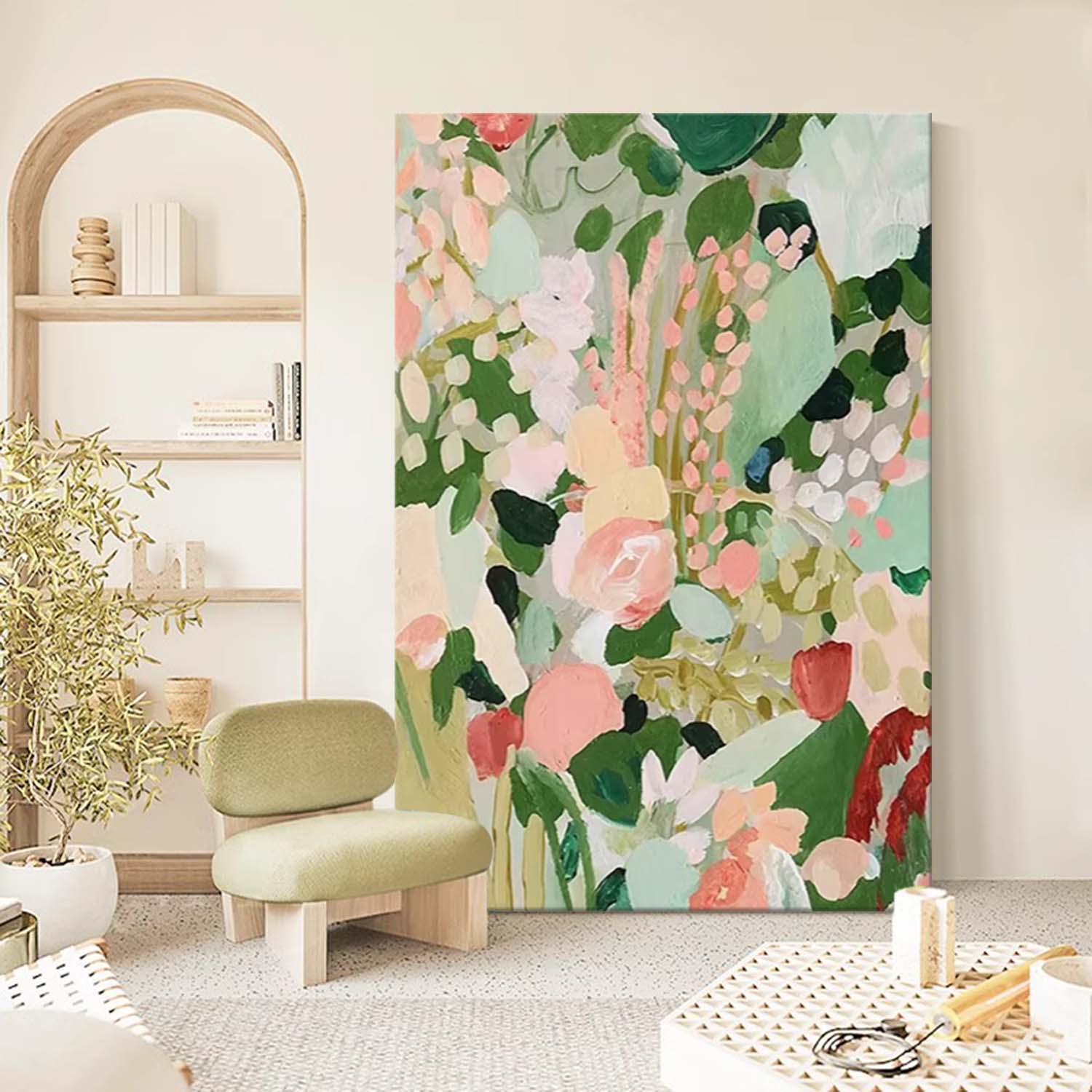 Soft Pastel Floral Field Oil Painting Modern